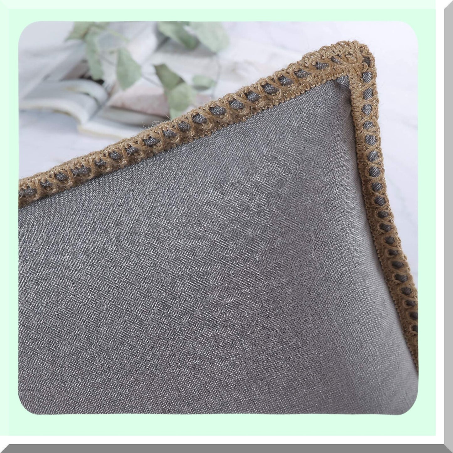 Rustic Linen Trimmed Throw Pillow Covers - Set of 2 Decorative Farmhouse Cushion Cases - Grey Burlap Tailored Edge - 22x22 inches
