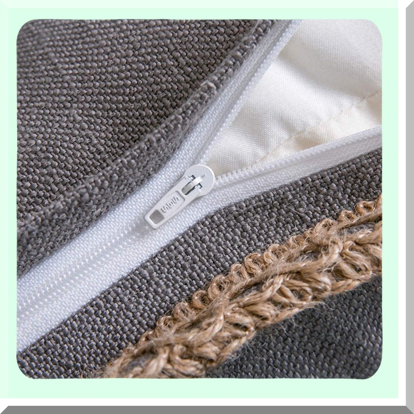 Rustic Linen Trimmed Throw Pillow Covers - Set of 2 Decorative Farmhouse Cushion Cases - Grey Burlap Tailored Edge - 22x22 inches