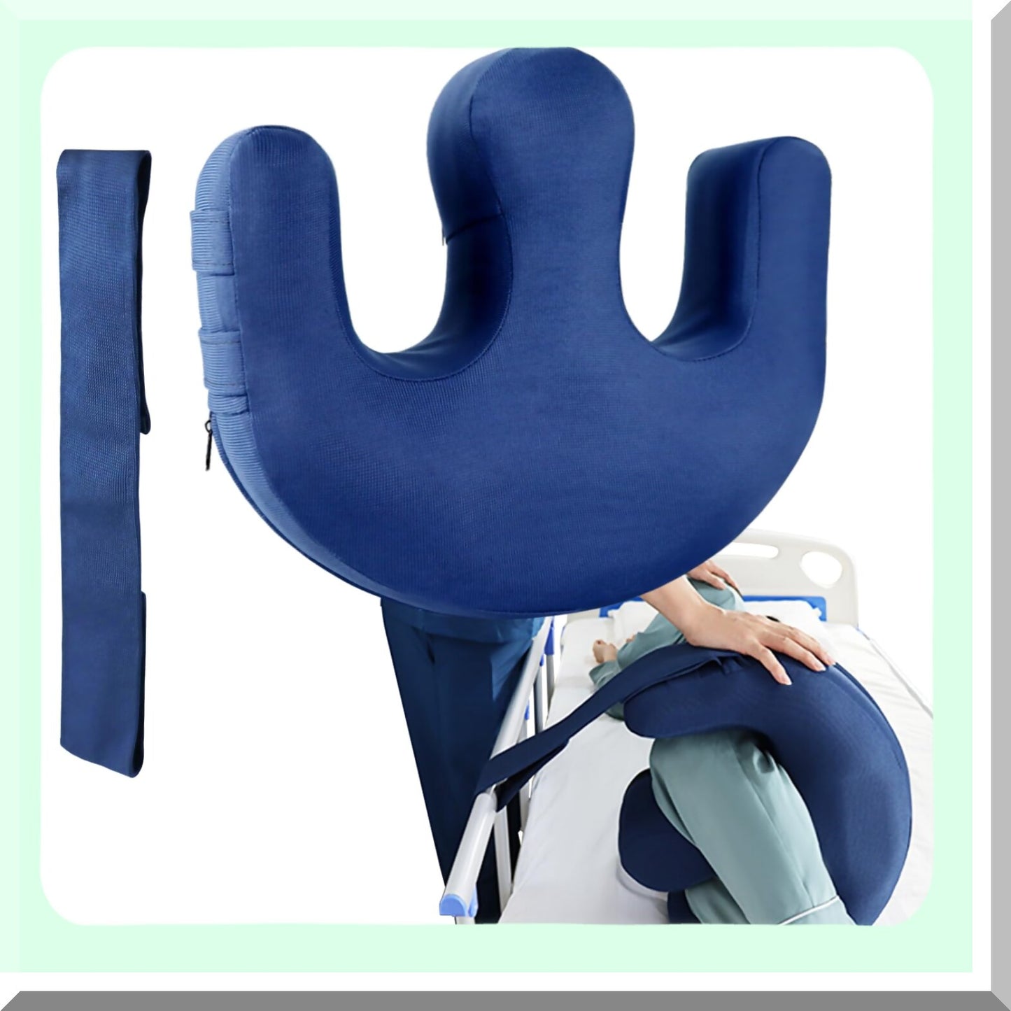 MuscleCare Elderly Turning Pillow - Insufflation Device with Removable Straps for Bedridden Seniors - Dark Blue Polyester Nursing Aid
