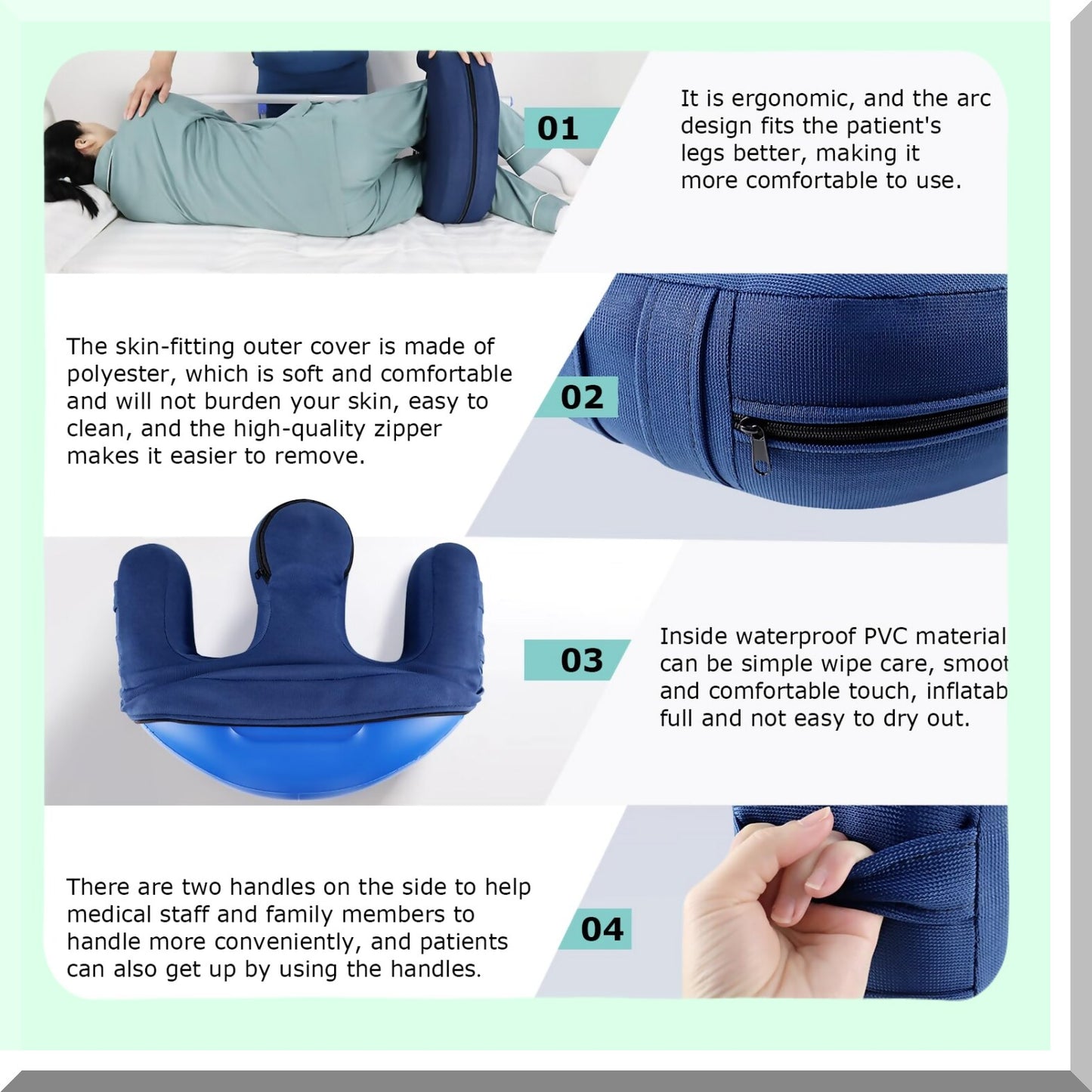 MuscleCare Elderly Turning Pillow - Insufflation Device with Removable Straps for Bedridden Seniors - Dark Blue Polyester Nursing Aid