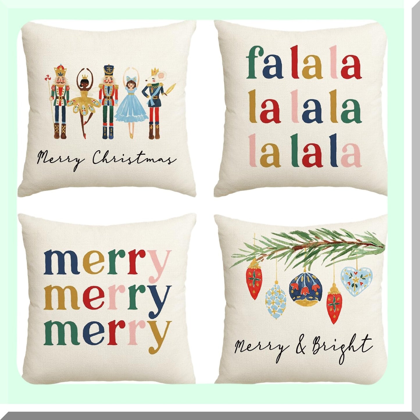 Winter Wonderland Festive Pillow Covers - Set of 4, 20x20 Inch Holiday Party Cushion Cases for Sofa & Couch Decoration - Merry Nutcracker Theme