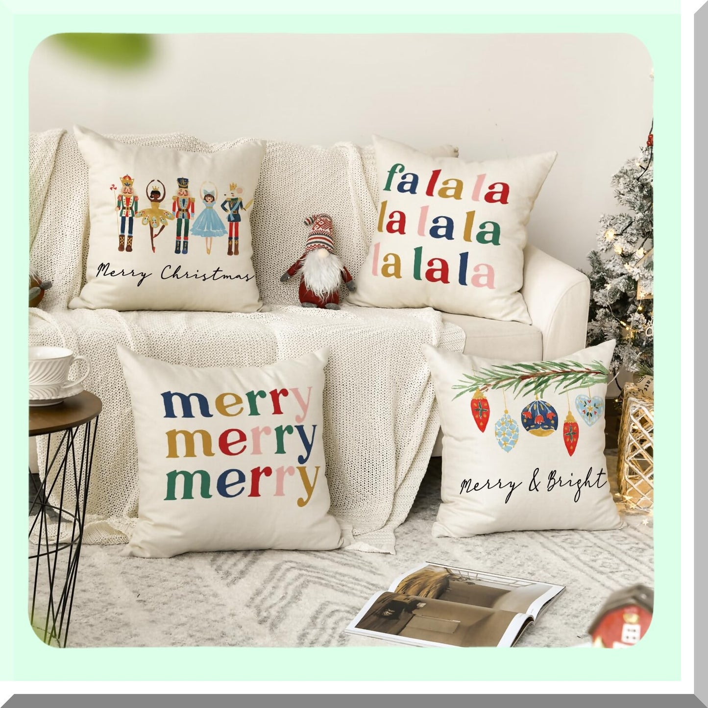 Winter Wonderland Festive Pillow Covers - Set of 4, 20x20 Inch Holiday Party Cushion Cases for Sofa & Couch Decoration - Merry Nutcracker Theme