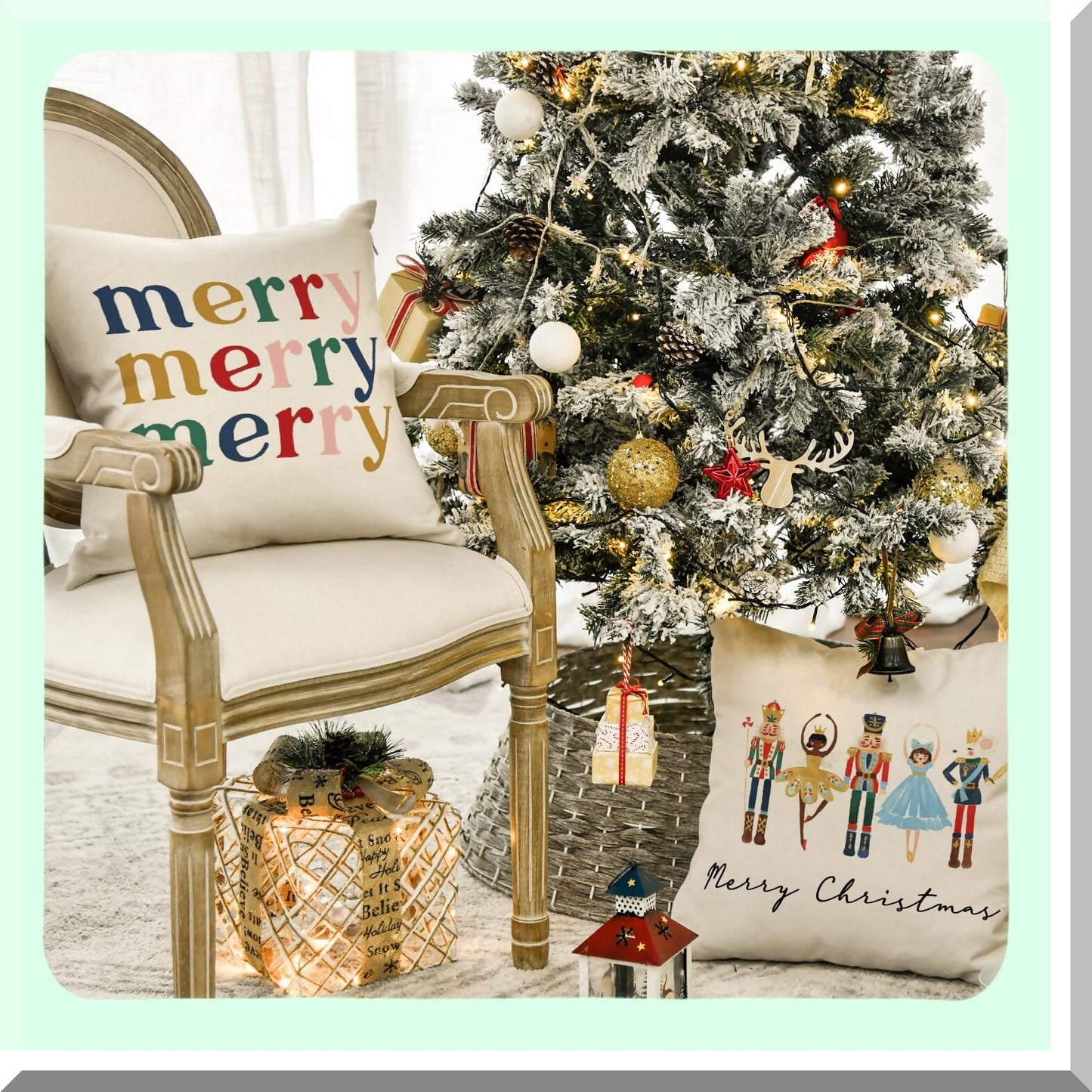 Winter Wonderland Festive Pillow Covers - Set of 4, 20x20 Inch Holiday Party Cushion Cases for Sofa & Couch Decoration - Merry Nutcracker Theme