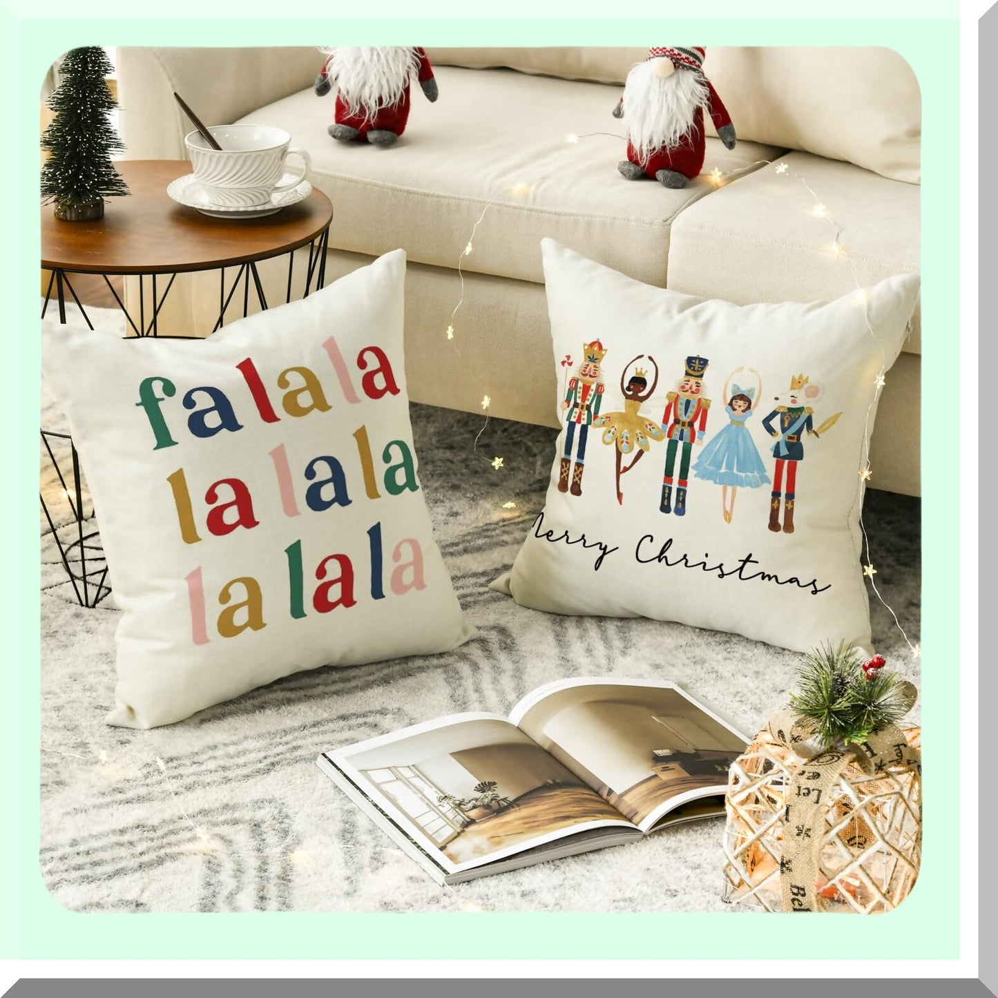 Winter Wonderland Festive Pillow Covers - Set of 4, 20x20 Inch Holiday Party Cushion Cases for Sofa & Couch Decoration - Merry Nutcracker Theme
