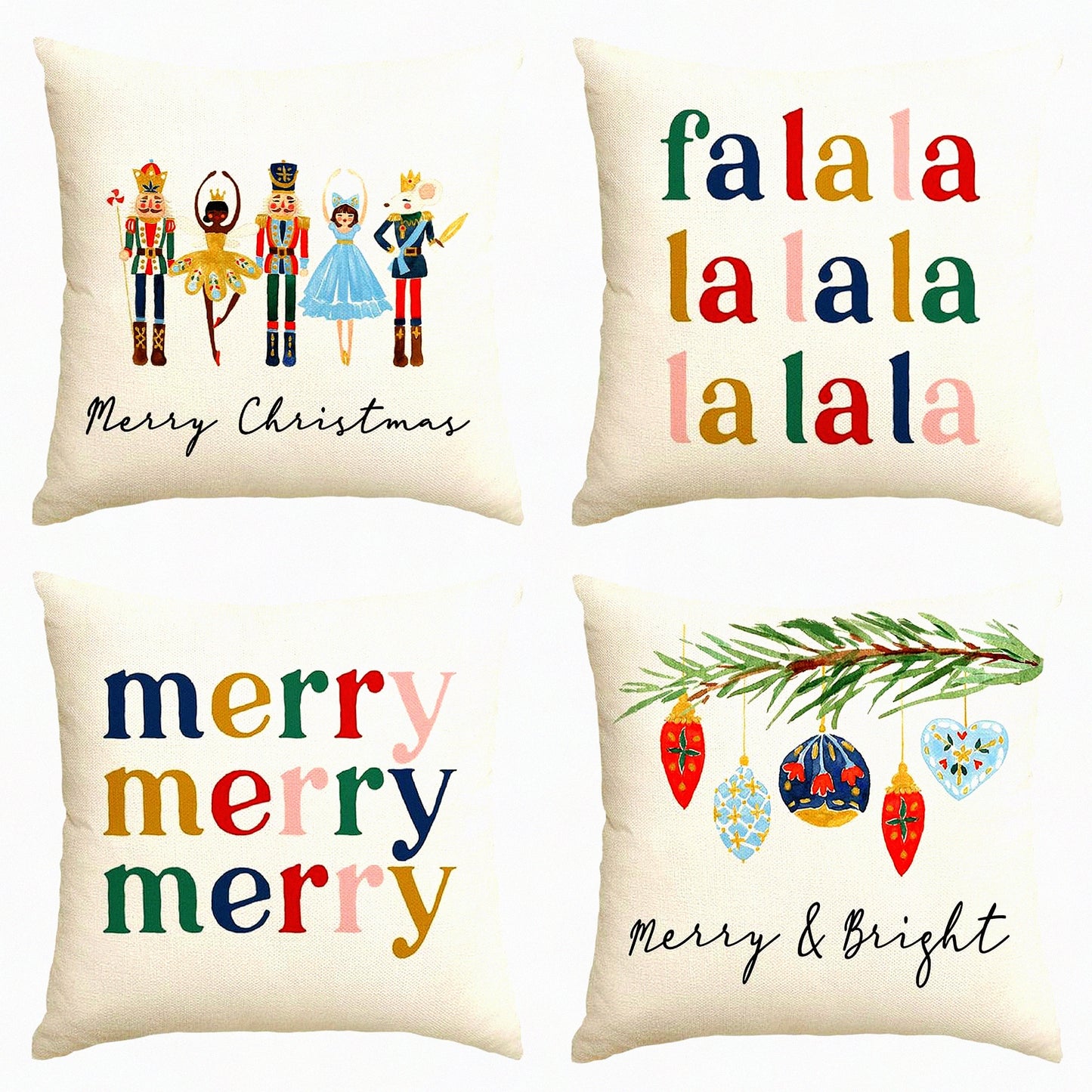 Winter Wonderland Festive Pillow Covers - Set of 4, 20x20 Inch Holiday Party Cushion Cases for Sofa & Couch Decoration - Merry Nutcracker Theme
