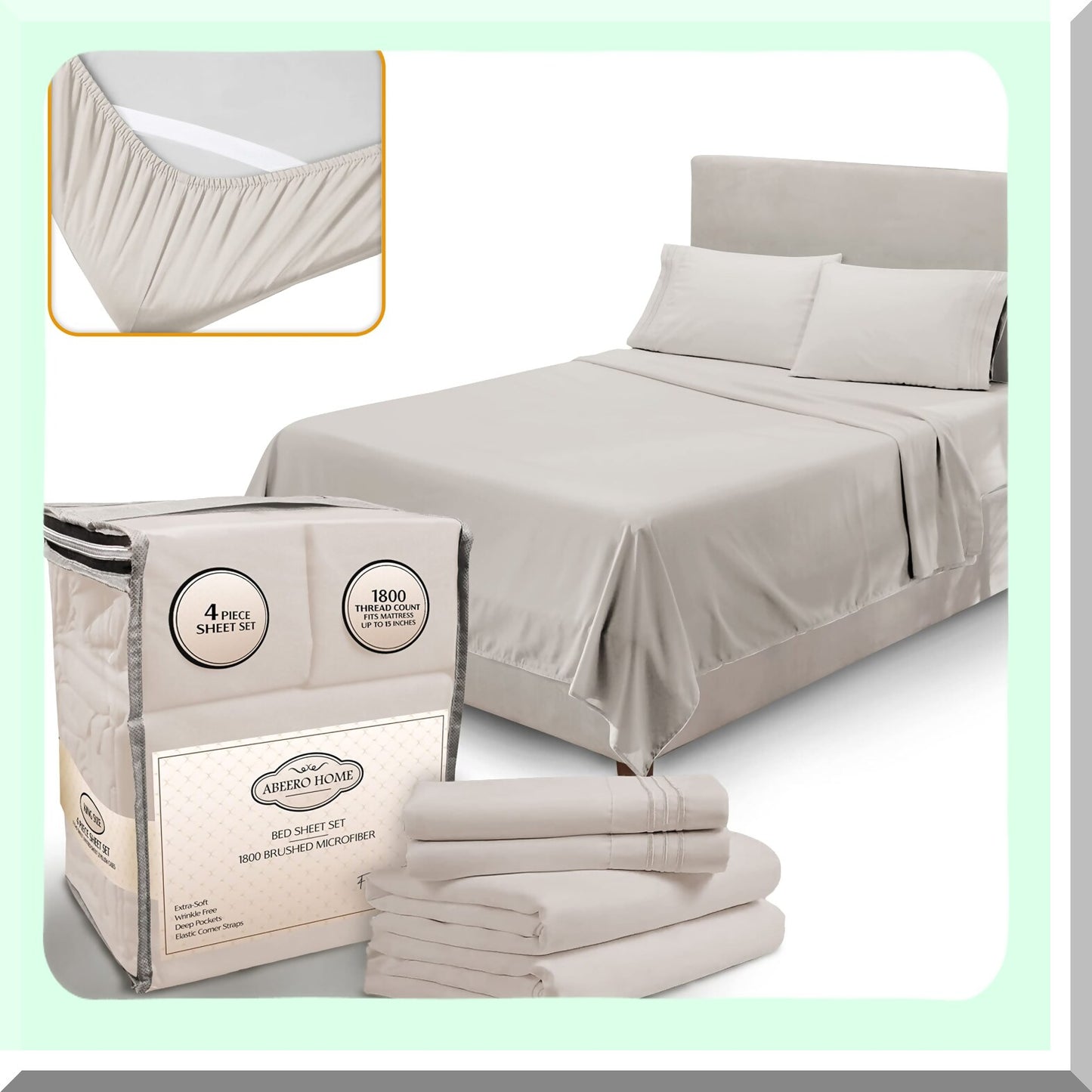 CoolLux Twin Size Bedding Set - Premium Hotel Luxury Sheets with Elastic Straps, Deep Pocket Mattress, Soft Pillowcases - 3 Piece Set (Beige)