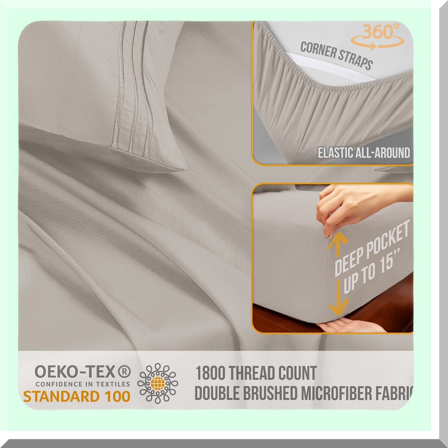 CoolLux Twin Size Bedding Set - Premium Hotel Luxury Sheets with Elastic Straps, Deep Pocket Mattress, Soft Pillowcases - 3 Piece Set (Beige)