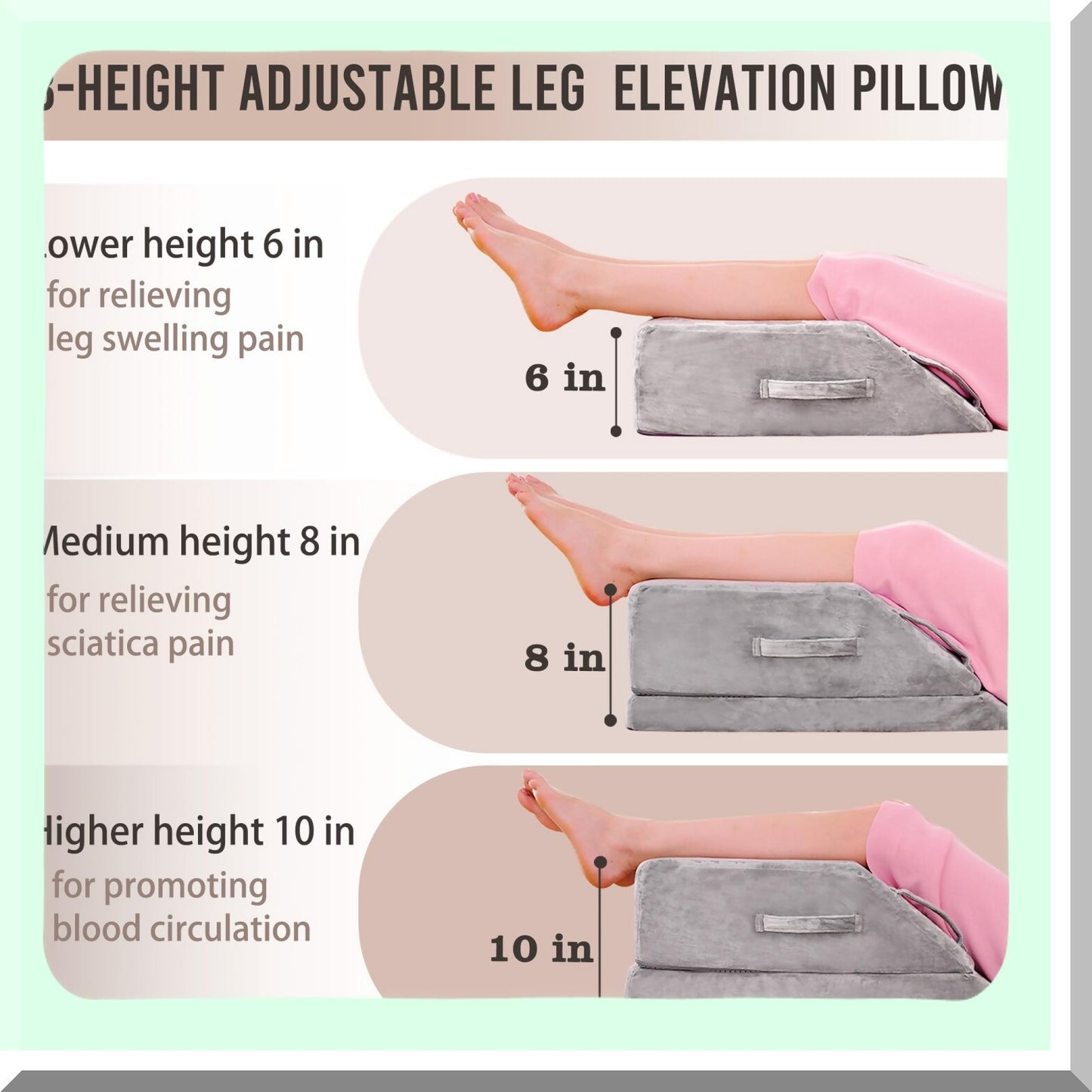 SwellEase Leg Elevate Memory Foam Wedge - Pain Relief Pillow for Surgery Recovery, Sciatica, Knee & Ankle Pain - Adjustable 3-Height Support for Bed