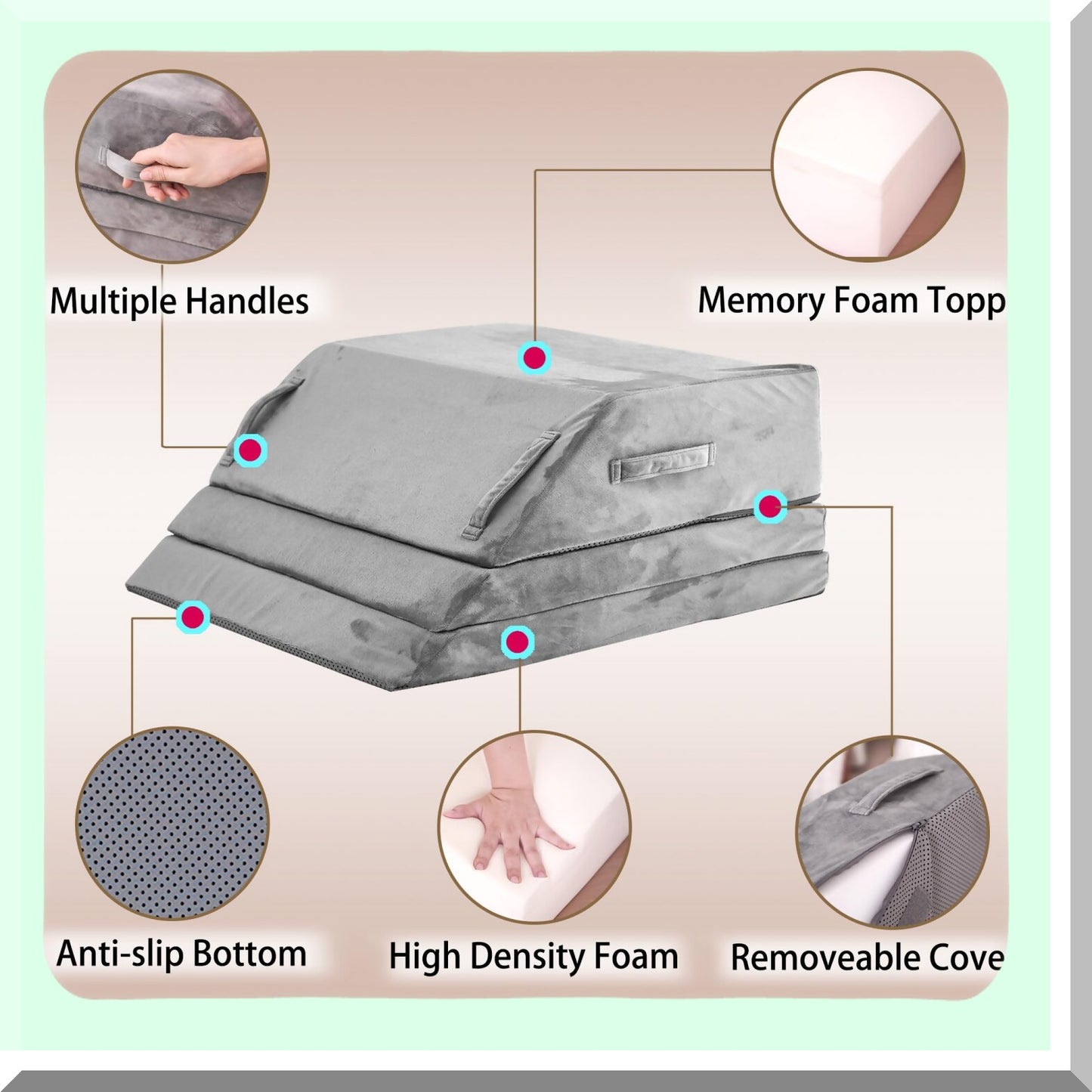 SwellEase Leg Elevate Memory Foam Wedge - Pain Relief Pillow for Surgery Recovery, Sciatica, Knee & Ankle Pain - Adjustable 3-Height Support for Bed