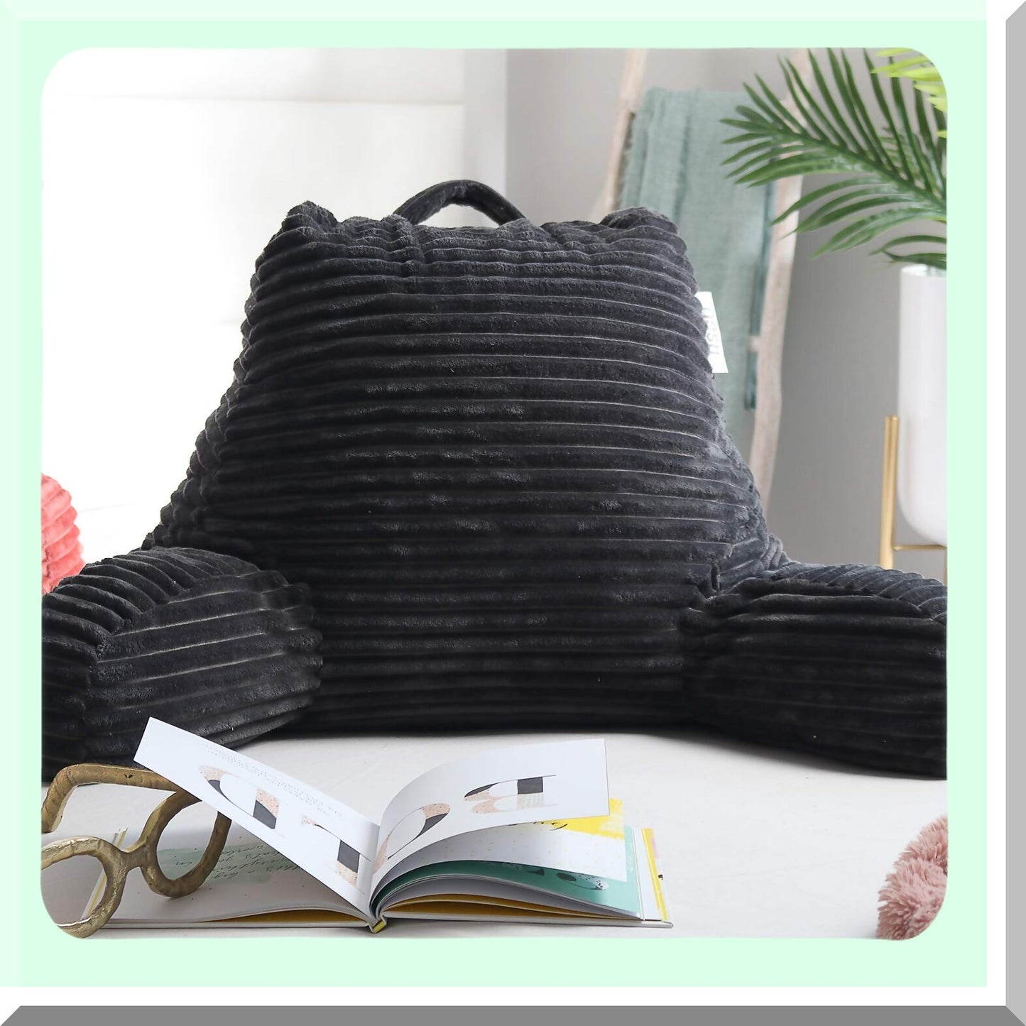 CozyRest Memory Foam Bed Chair Pillow - Plush Back Pillow for Sitting Up in Bed with Arms and Pockets - Reading Pillow for Adults - Grey Standard Bed Rest Pillow