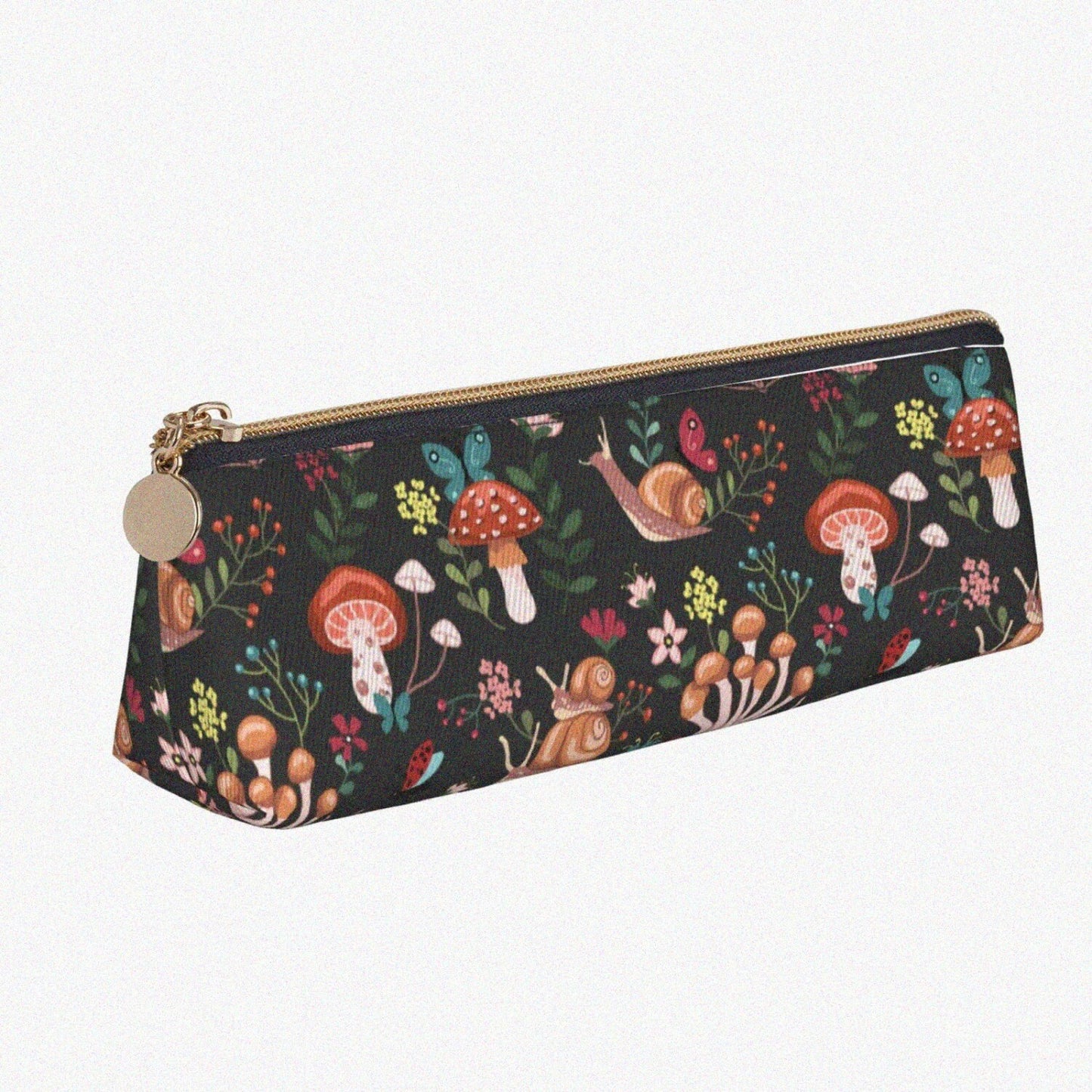Leather Pencil Case with Mushroom Snails Butterfly Flower Pattern