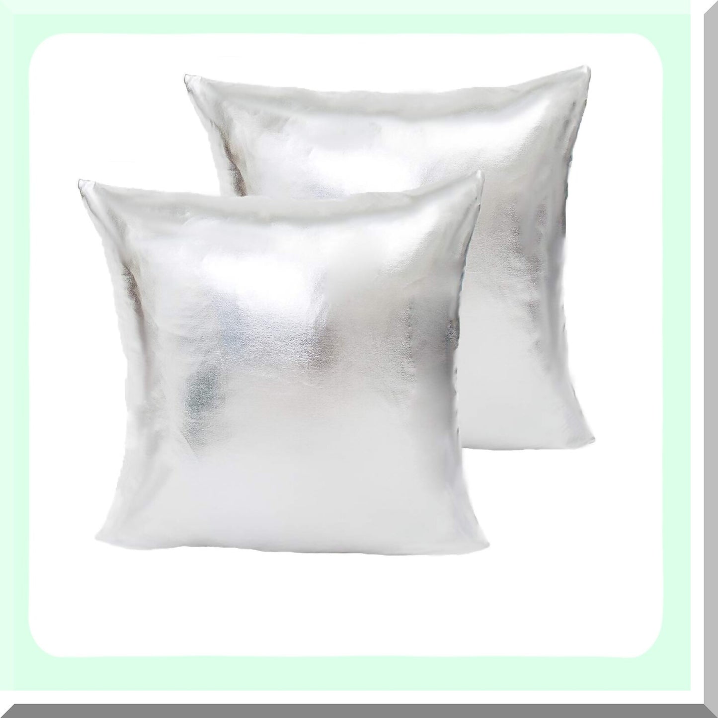 Shiny Metallic Leather Pillowcase Set - Modern Decorative Cushion Covers for Sofa/Bed/Party - Soft Square Throw Pillow Covers - 18 x 18 Inch Silver Pack
