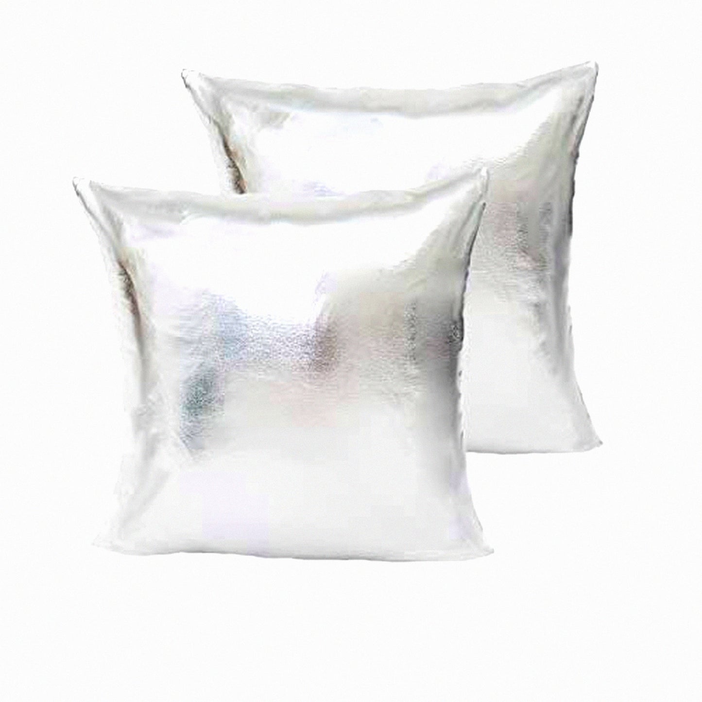 Shiny Metallic Leather Pillowcase Set - Modern Decorative Cushion Covers for Sofa/Bed/Party - Soft Square Throw Pillow Covers - 18 x 18 Inch Silver Pack