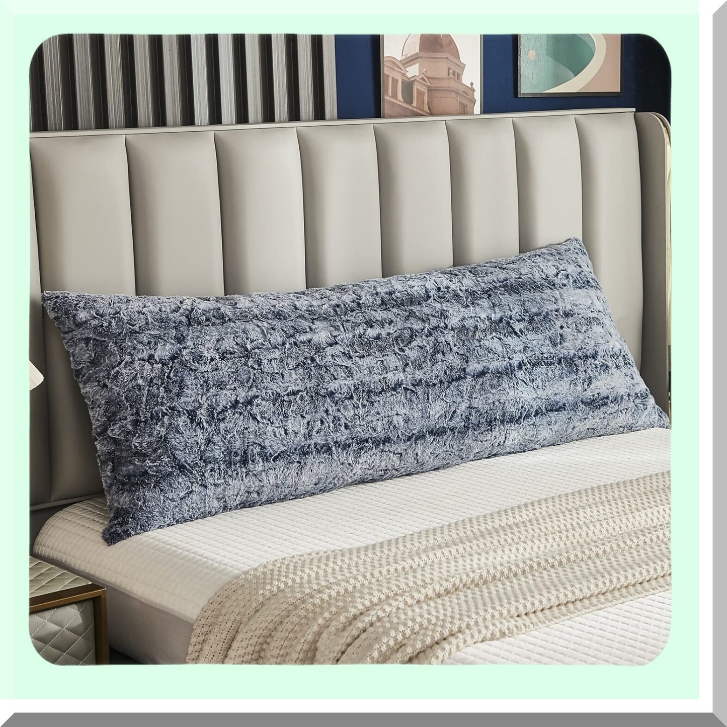 Luxury Velvet Shaggy Body Pillowcase - Soft Fluffy Long Pillow Cover with Zipper Closure for Home Bedroom Decor - Blue 21"x54"