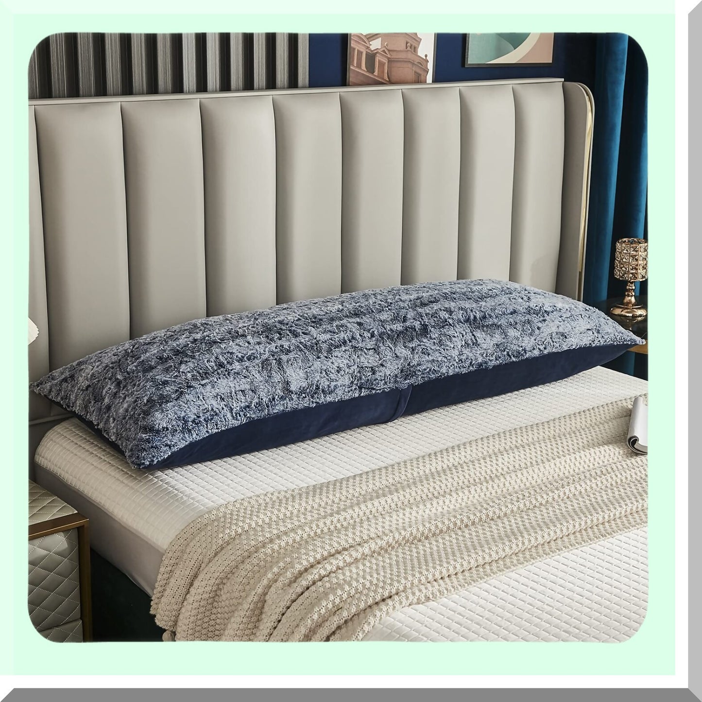 Luxury Velvet Shaggy Body Pillowcase - Soft Fluffy Long Pillow Cover with Zipper Closure for Home Bedroom Decor - Blue 21"x54"