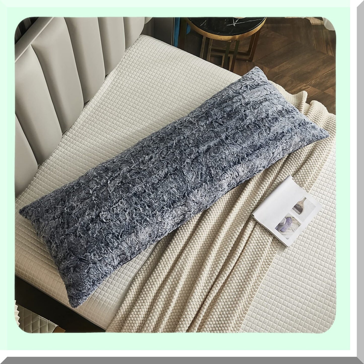 Luxury Velvet Shaggy Body Pillowcase - Soft Fluffy Long Pillow Cover with Zipper Closure for Home Bedroom Decor - Blue 21"x54"