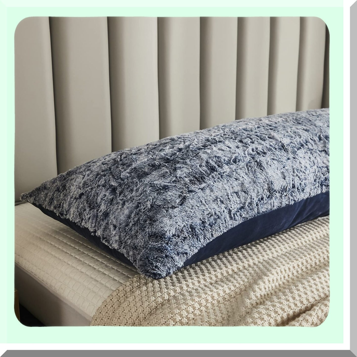 Luxury Velvet Shaggy Body Pillowcase - Soft Fluffy Long Pillow Cover with Zipper Closure for Home Bedroom Decor - Blue 21"x54"