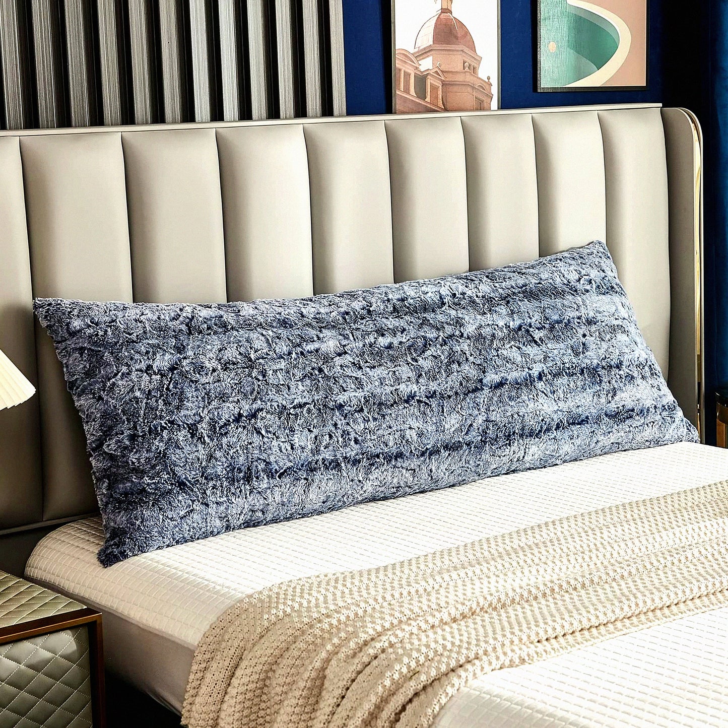 Luxury Velvet Shaggy Body Pillowcase - Soft Fluffy Long Pillow Cover with Zipper Closure for Home Bedroom Decor - Blue 21"x54"