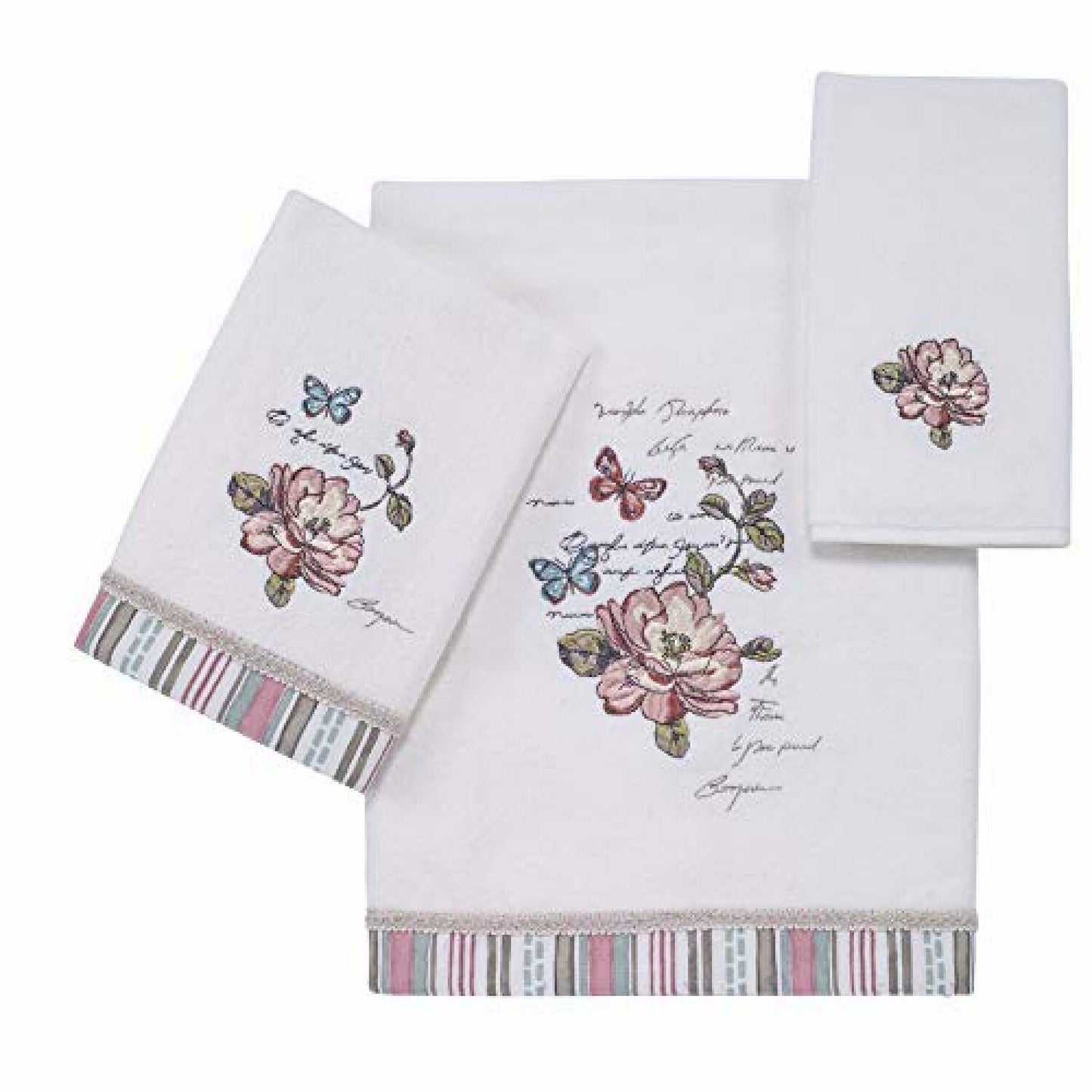 3pc Cotton Towel Set with Butterfly Garden Design