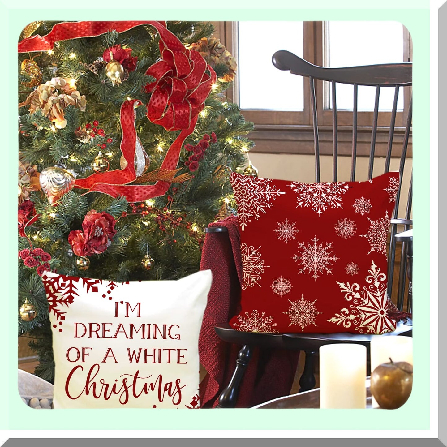 Winter Buffalo Plaid Farmhouse Pillow Covers - Set of 4 | Decorative Xmas Sofa Shams | Outdoor Couch Slipcovers | Welcome Winter Decorations - 20x20