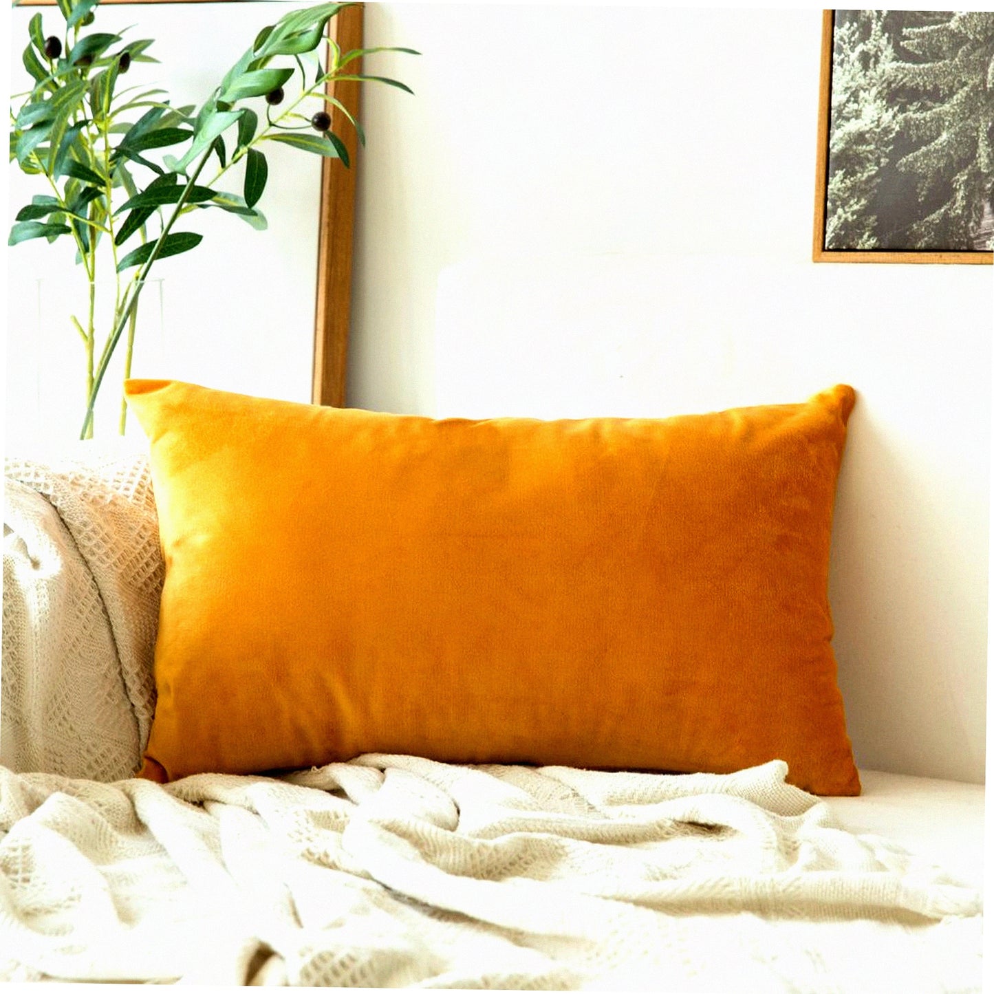 Autumn Plush Cozy Velvet Decorative Pillow Cover - Soft Square Cushion Case for Couch Bed Car - 12x20 Inch 30x50 Cm - Fall Home Decor