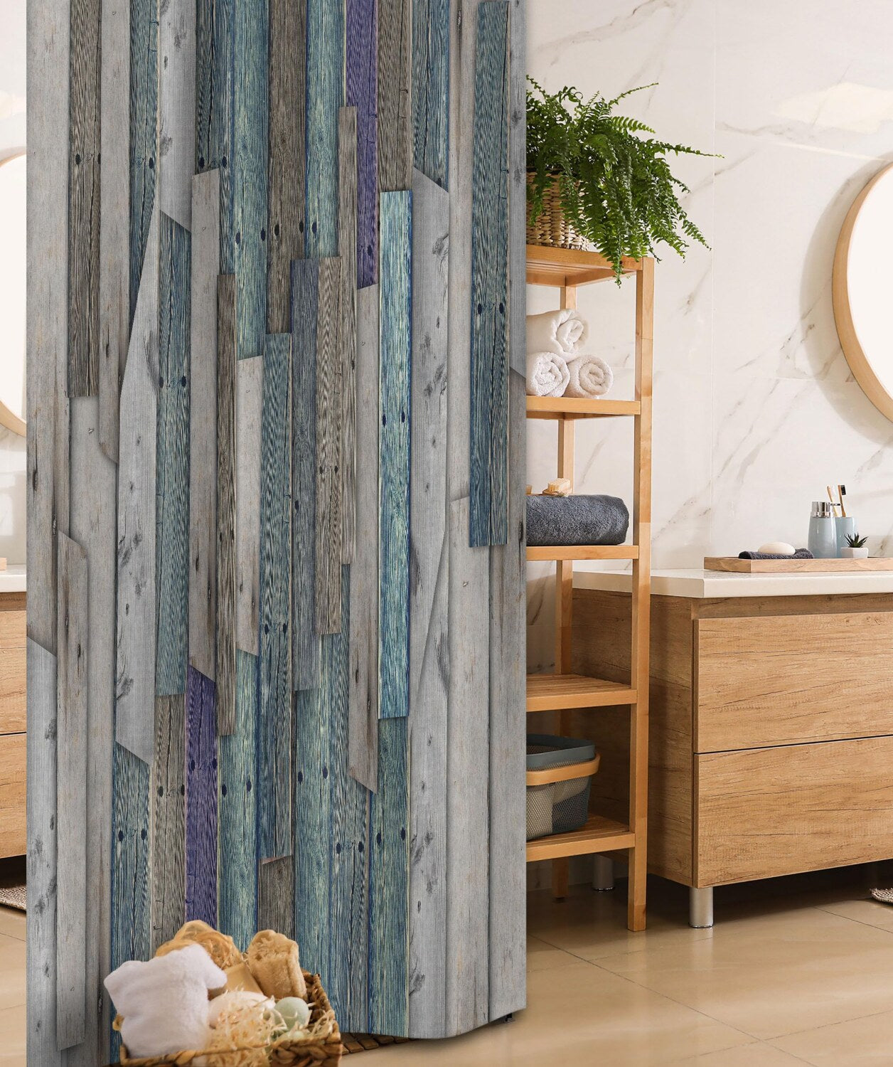 Rustic Blue Grey Stall Shower Curtain 36x72