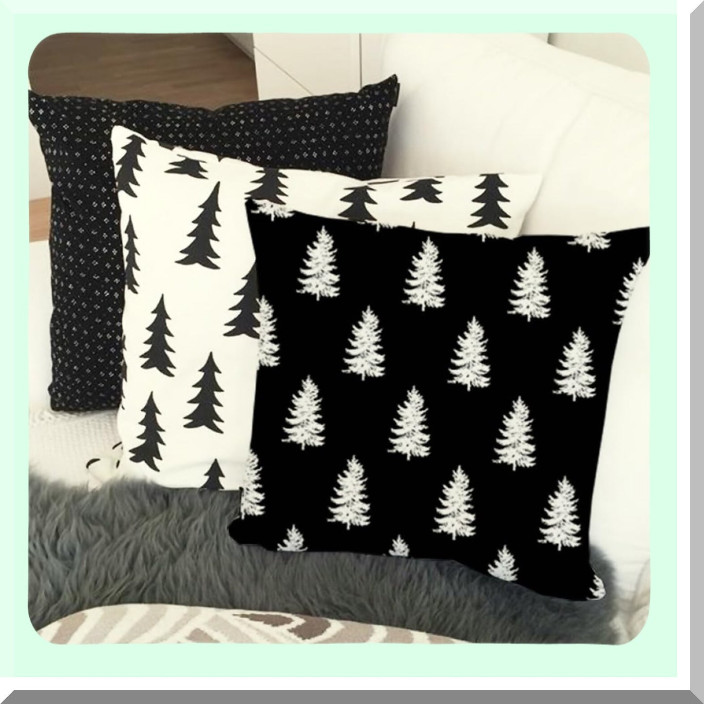 Winter Farmhouse Snowflake Pillow Covers - Set of 4 Black Decorative Throw Pillow Cases 18x18 for Couch Decorations.