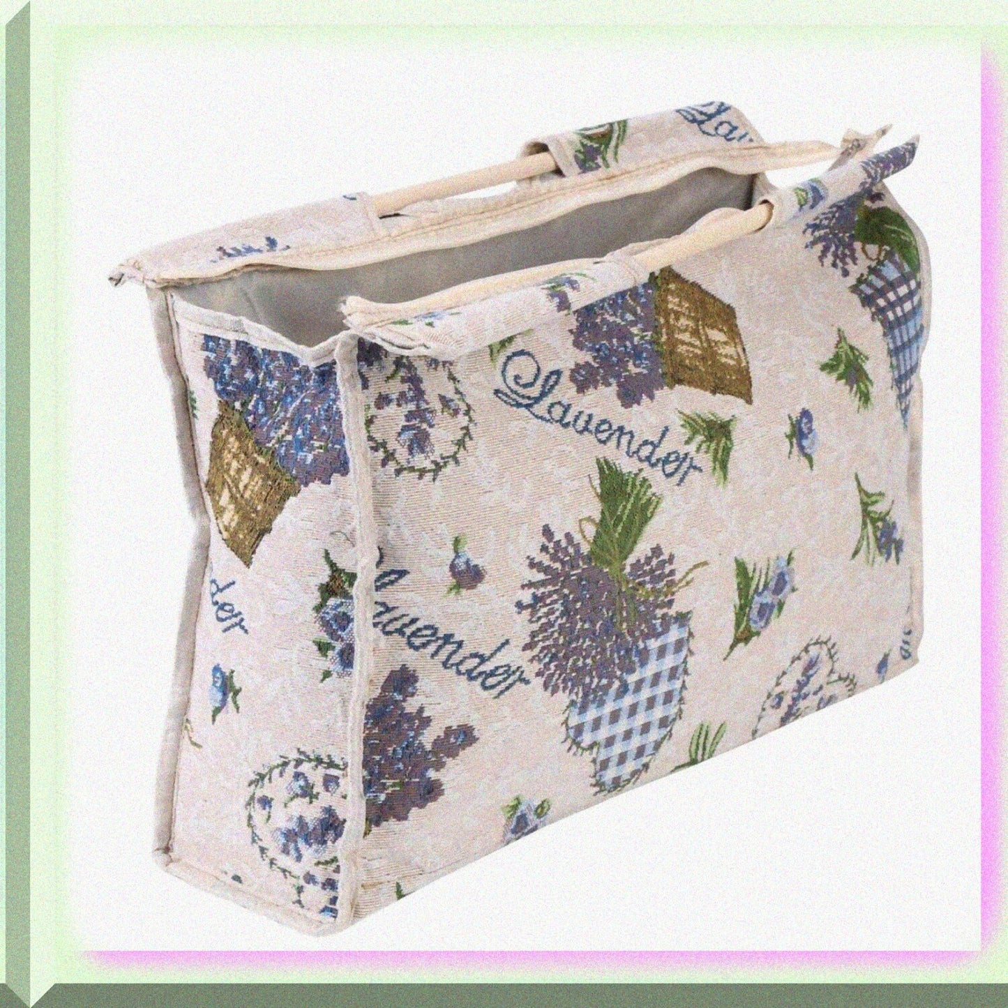Woven Storage Bag with Handle Blue Flower 42x30x11cm