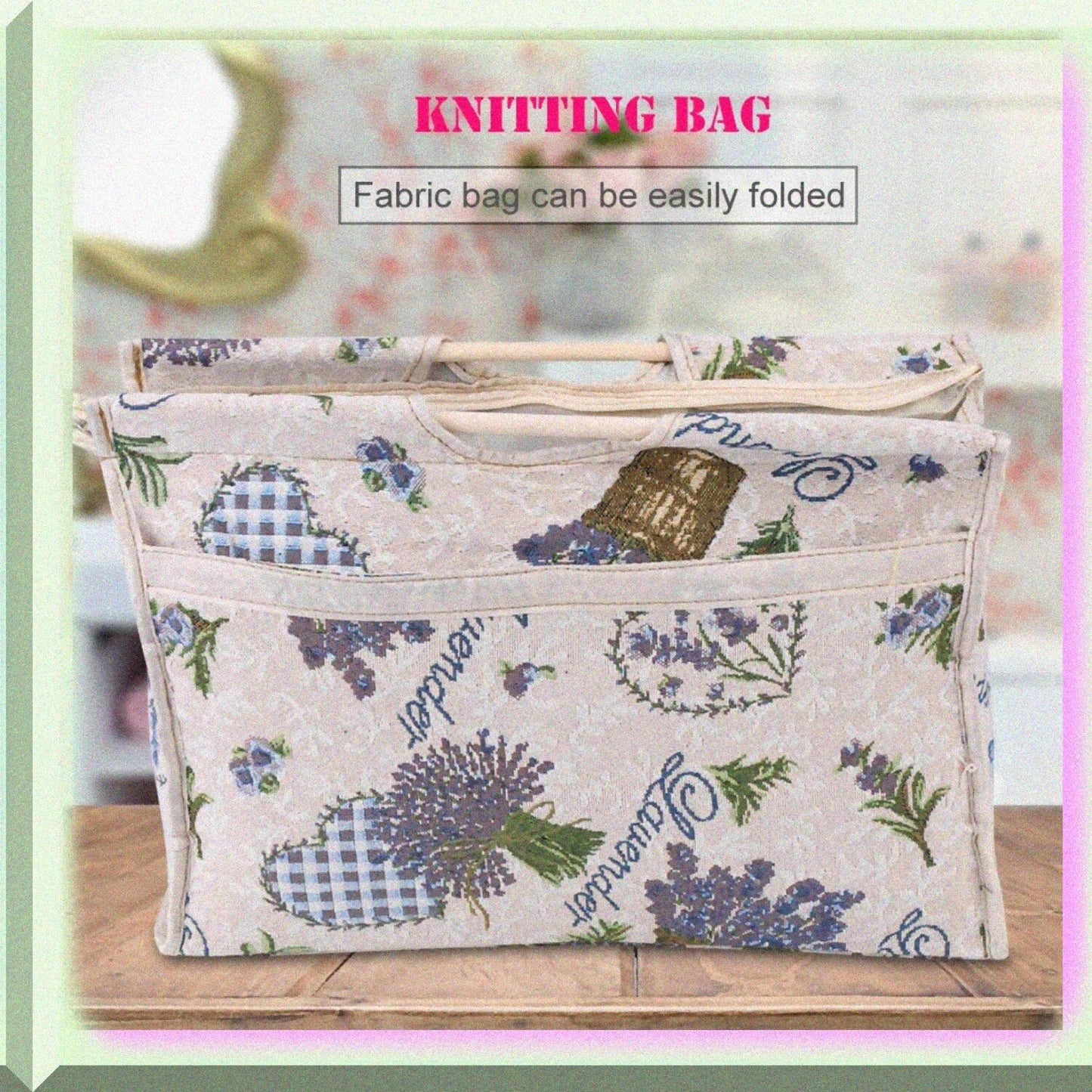 Woven Storage Bag with Handle Blue Flower 42x30x11cm