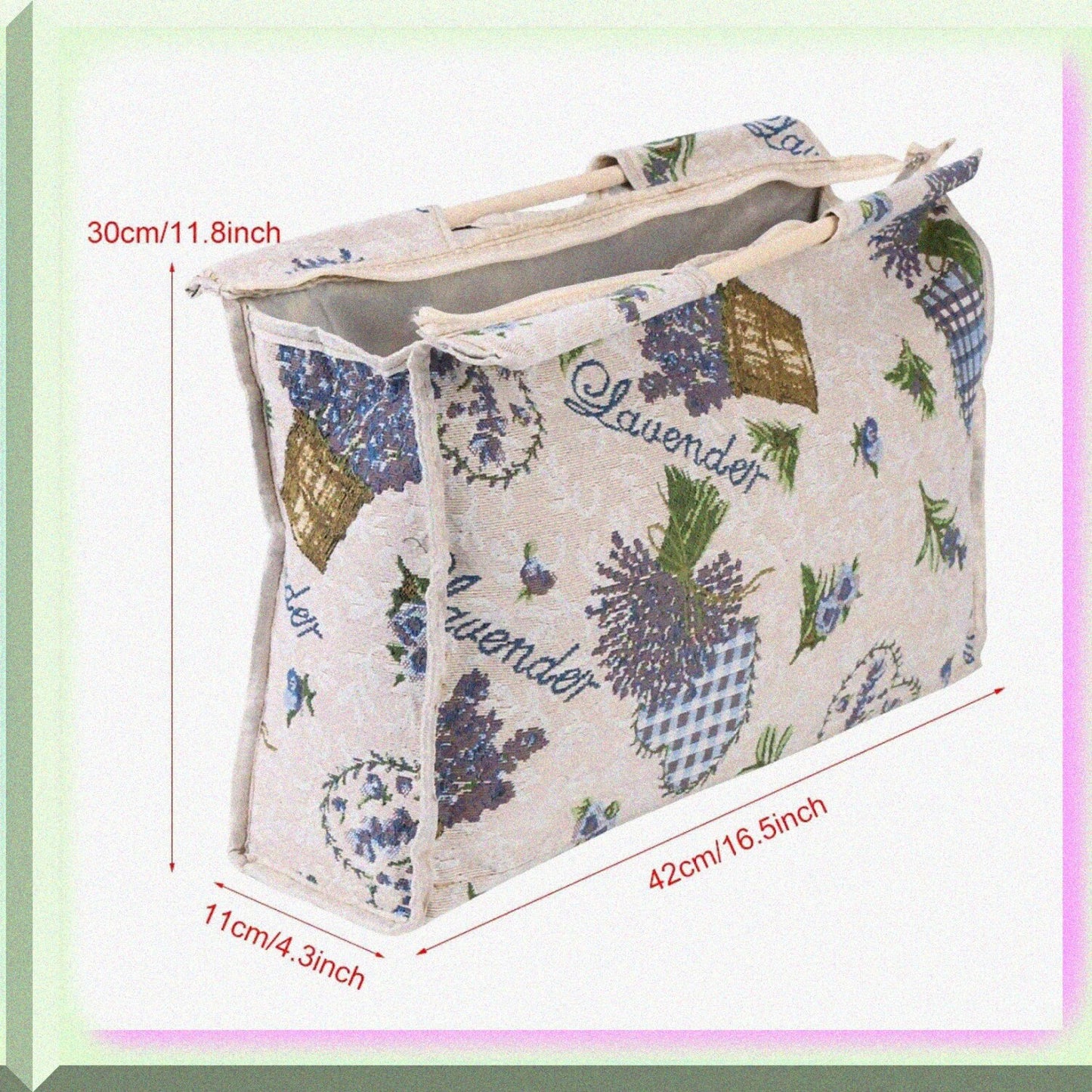 Woven Storage Bag with Handle Blue Flower 42x30x11cm