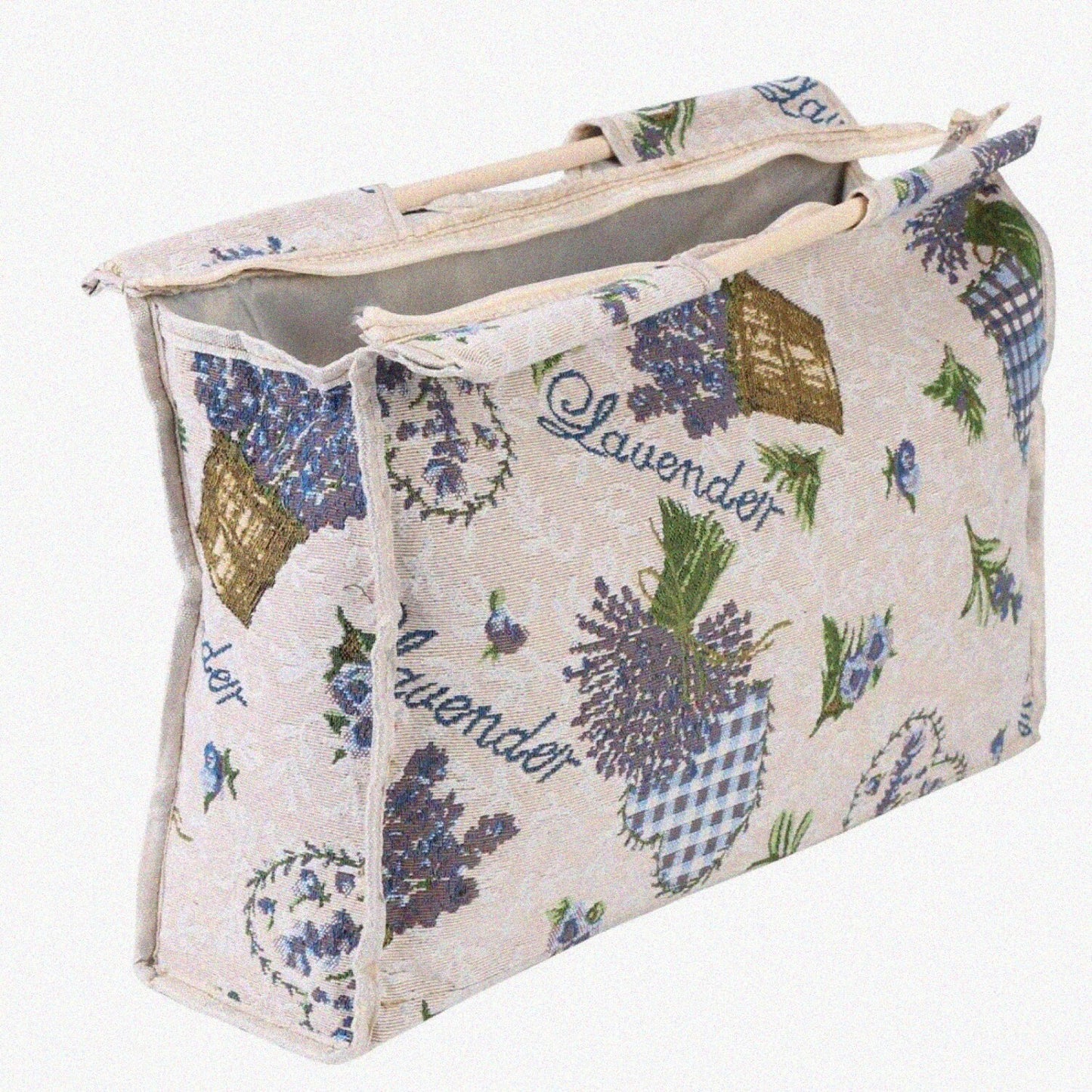 Woven Storage Bag with Handle Blue Flower 42x30x11cm