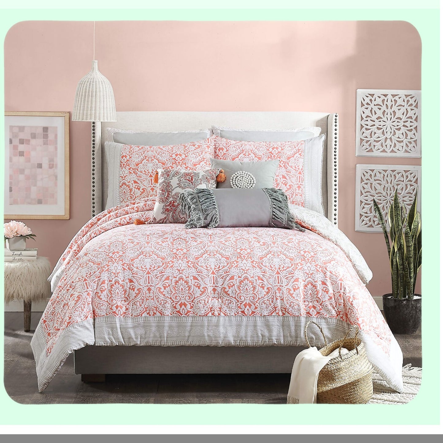 Pink Grey Coral Comfort Twin XL Set
