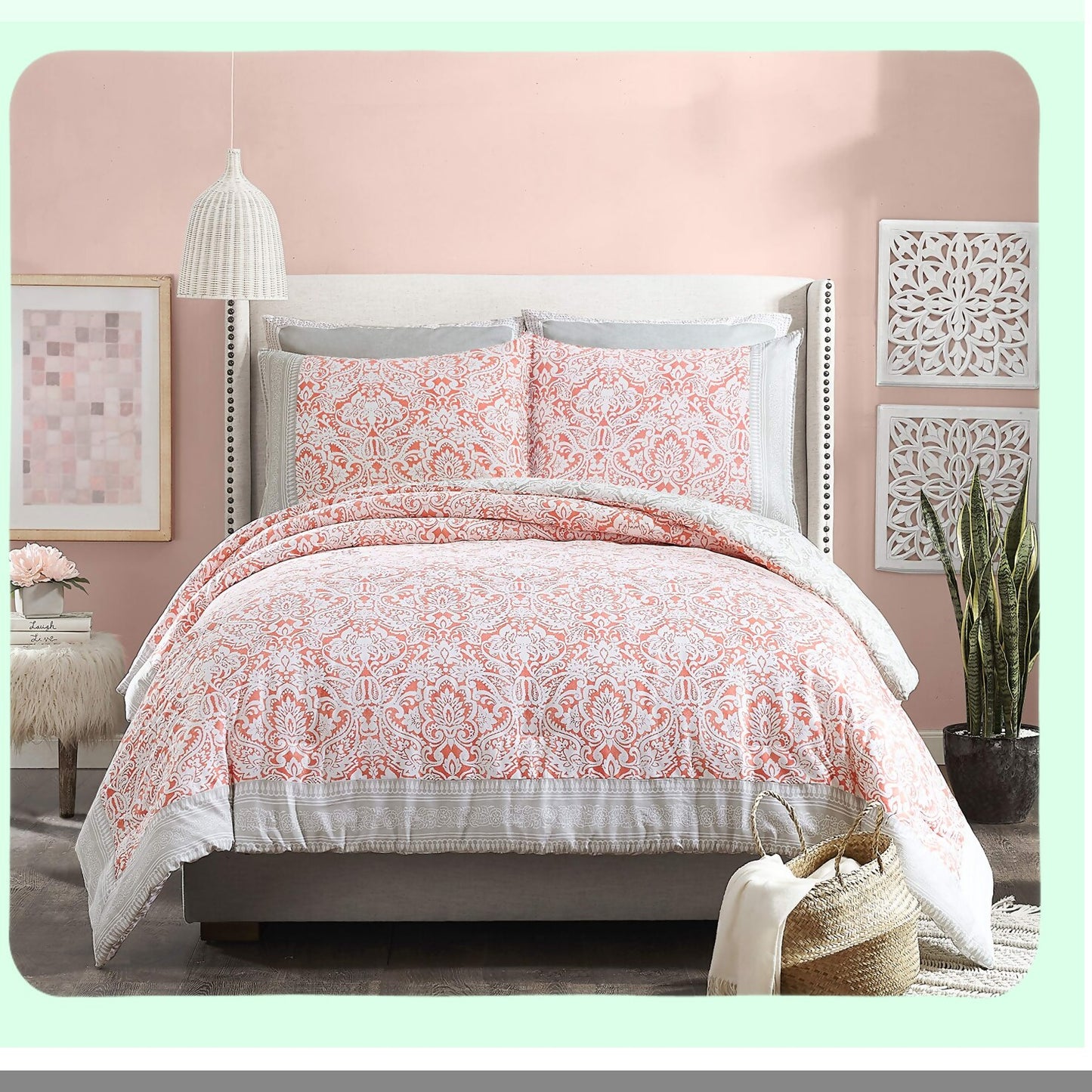 Pink Grey Coral Comfort Twin XL Set