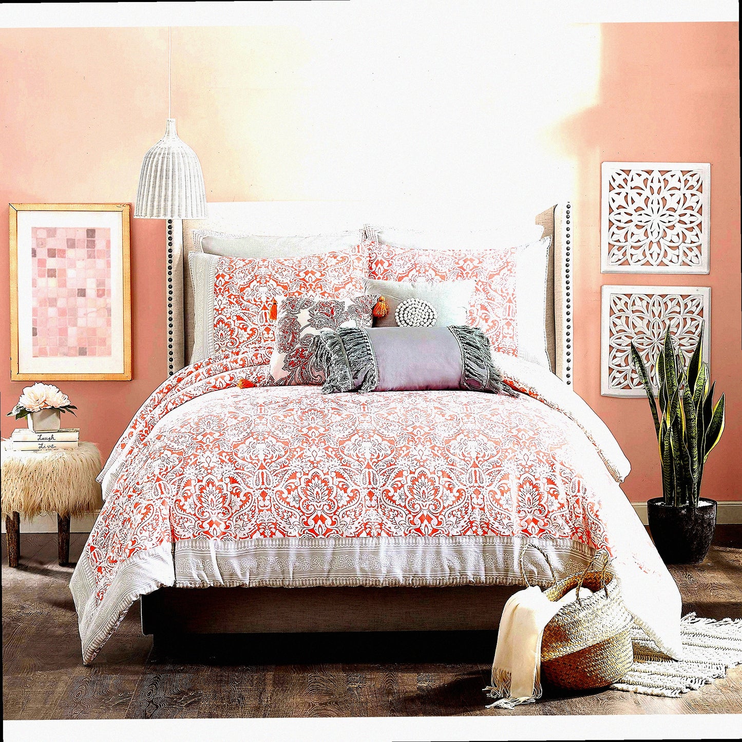 Pink Grey Coral Comfort Twin XL Set
