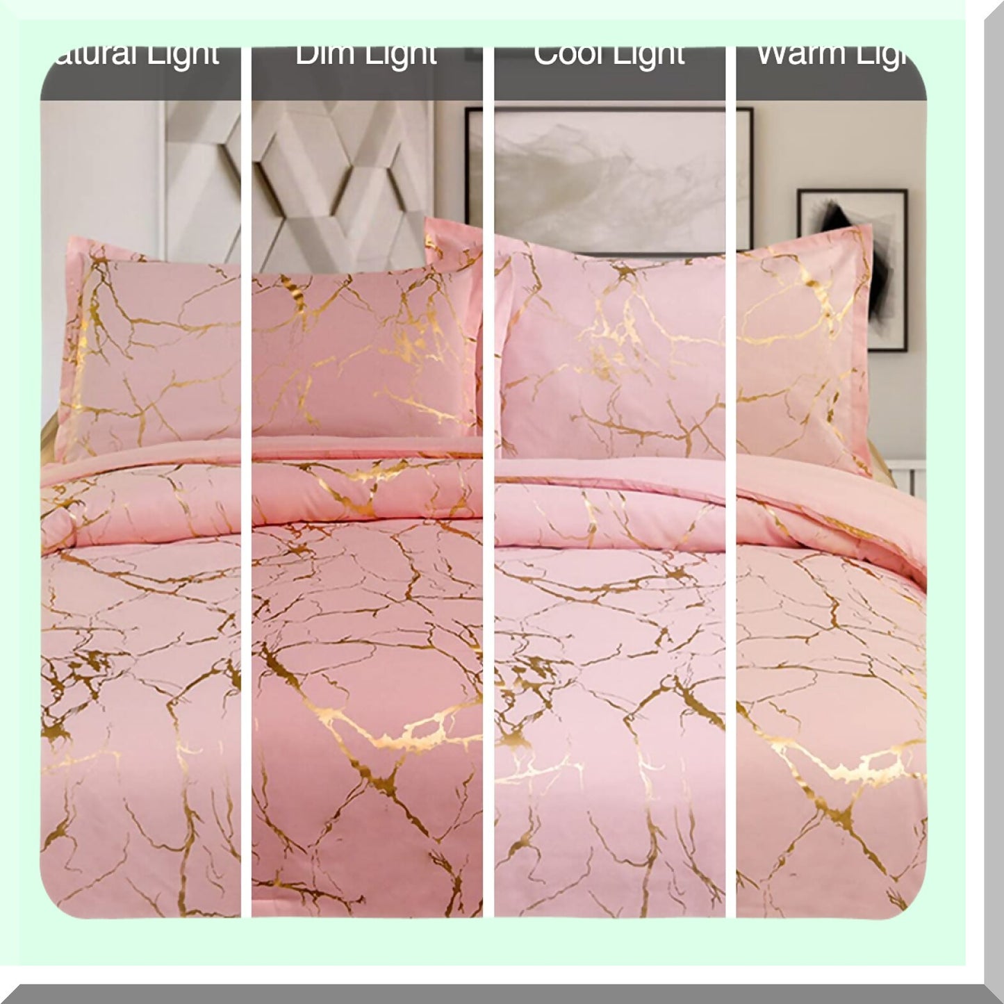Glittering Gold Marble Comforter Set - Queen Size F Print Bedding in Blush/Gold - Luxurious Metallic Bedding Sets for Queen Beds