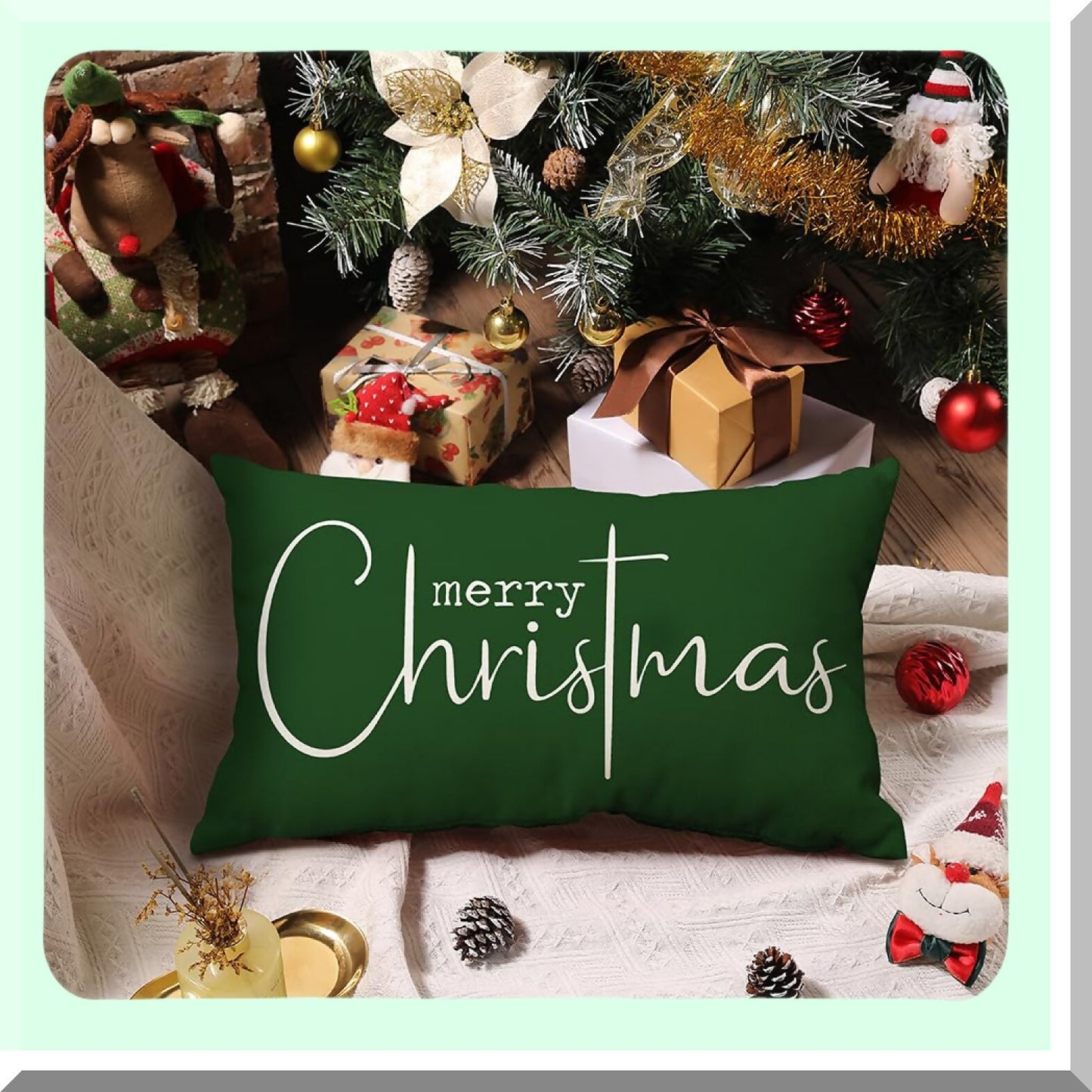 Merry Beige Cotton Linen Throw Pillow Cover - Decorative Sofa Cover for Rectangle Pillows - 12X20 inches Length - Cloth Decor