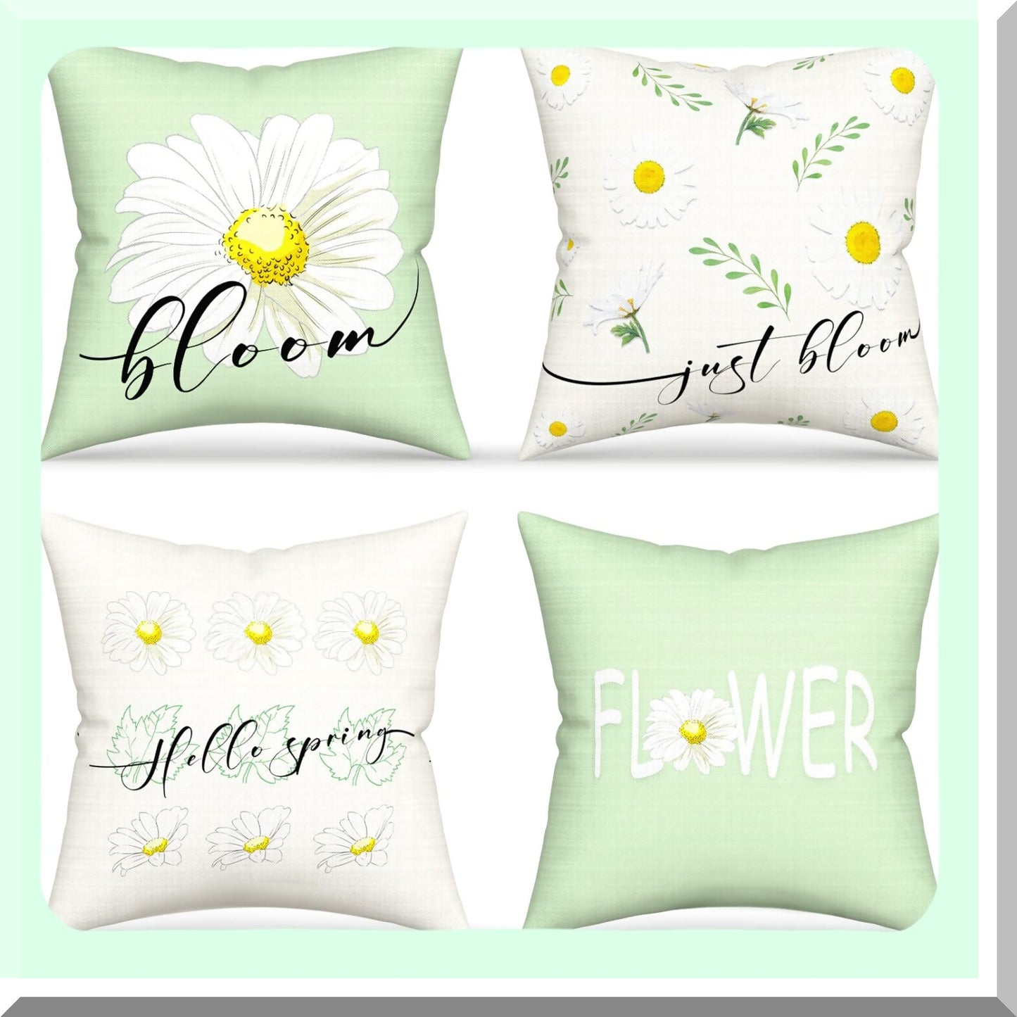 Bloom & Green Farmhouse Pillow Covers - Spring Daisy Decorative Cushion Cases for Couch & Outdoor Decorations, Hello Spring 18x18 Summer Throw Pillows