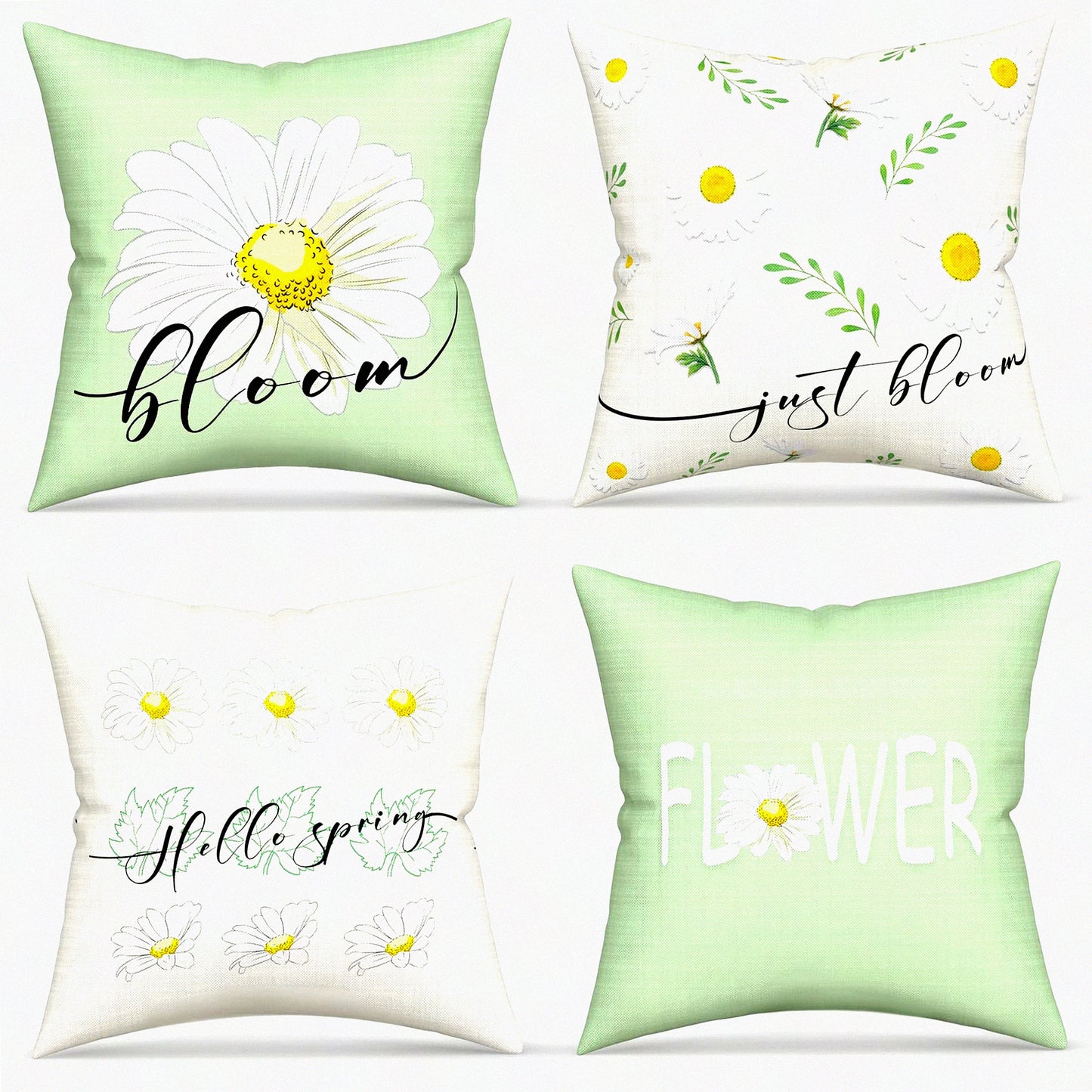 Bloom & Green Farmhouse Pillow Covers - Spring Daisy Decorative Cushion Cases for Couch & Outdoor Decorations, Hello Spring 18x18 Summer Throw Pillows