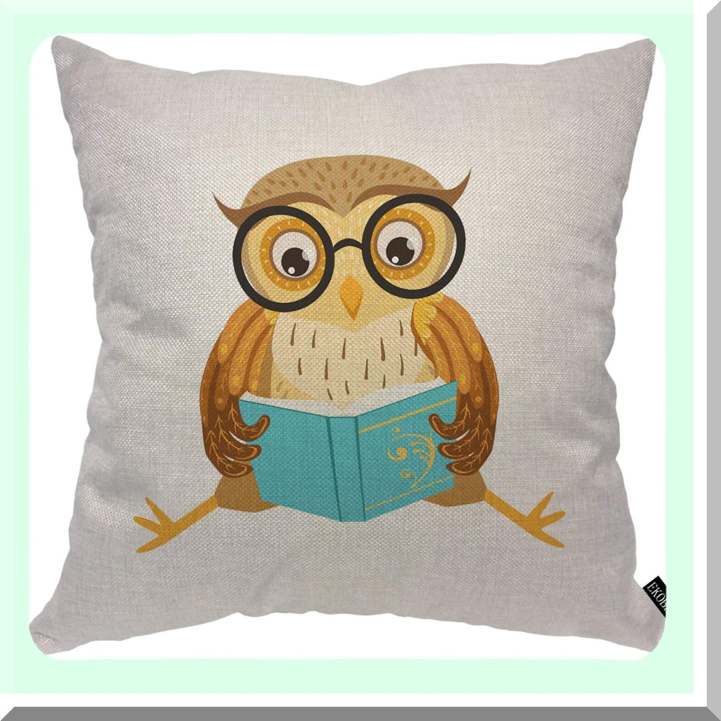 Forest Owl Bookworm Cozy Cushion Cover - Funny Bird Glasses Square Pillowcase for Home Decor - Men Women Boys Girls Room - Cotton Linen 18x18 Inch