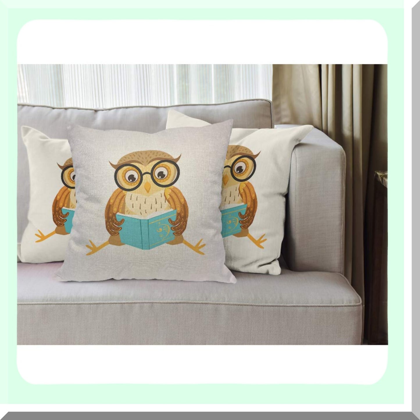 Forest Owl Bookworm Cozy Cushion Cover - Funny Bird Glasses Square Pillowcase for Home Decor - Men Women Boys Girls Room - Cotton Linen 18x18 Inch