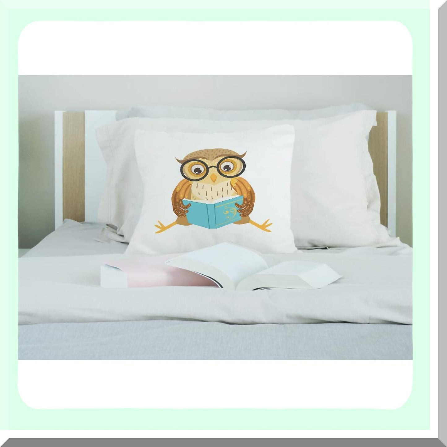 Forest Owl Bookworm Cozy Cushion Cover - Funny Bird Glasses Square Pillowcase for Home Decor - Men Women Boys Girls Room - Cotton Linen 18x18 Inch
