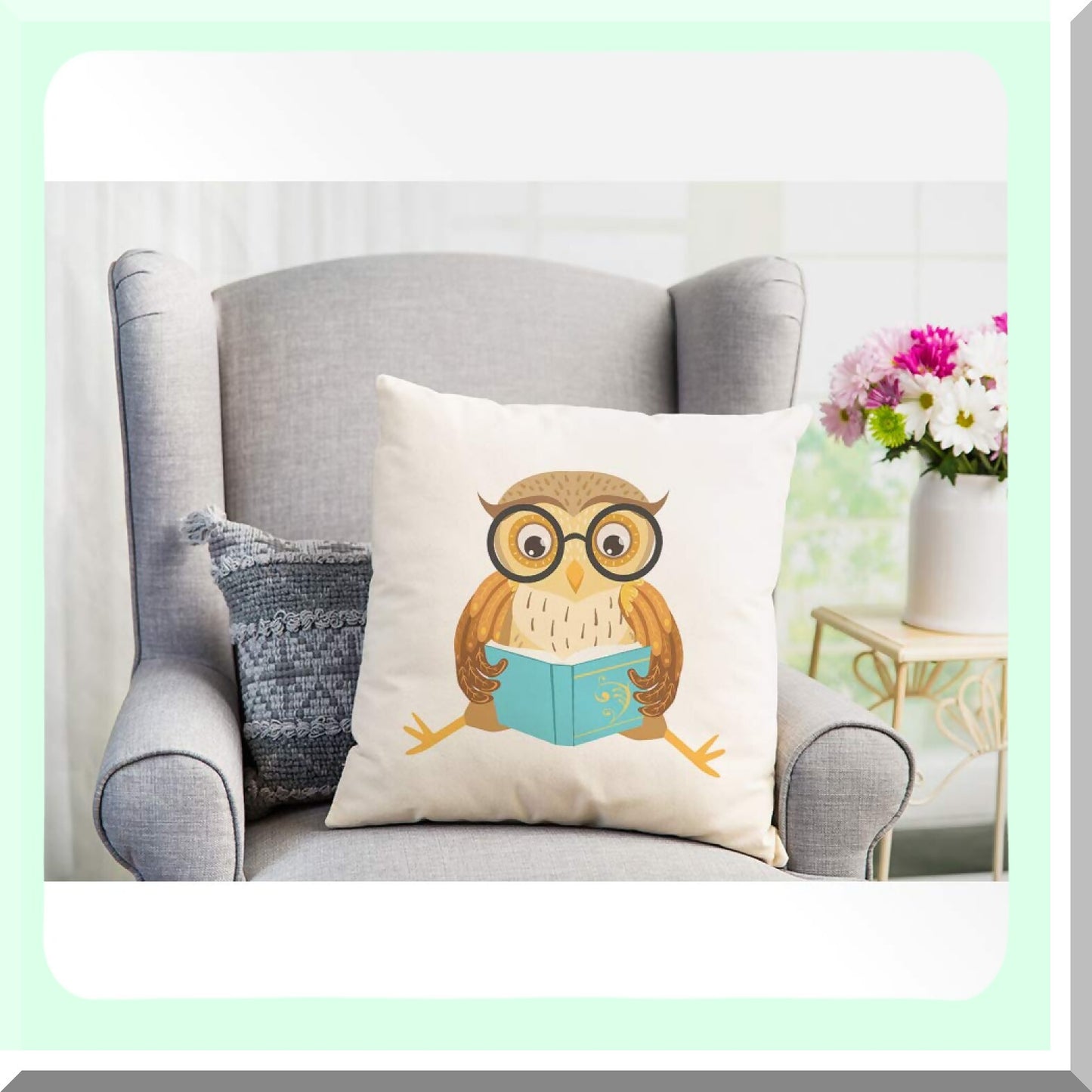 Forest Owl Bookworm Cozy Cushion Cover - Funny Bird Glasses Square Pillowcase for Home Decor - Men Women Boys Girls Room - Cotton Linen 18x18 Inch