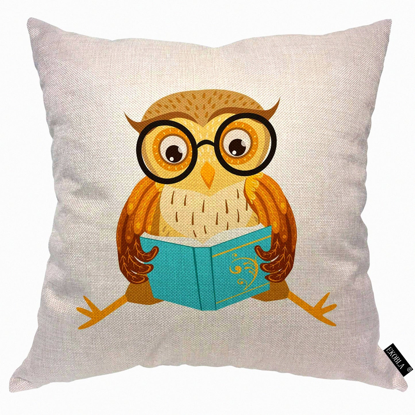 Forest Owl Bookworm Cozy Cushion Cover - Funny Bird Glasses Square Pillowcase for Home Decor - Men Women Boys Girls Room - Cotton Linen 18x18 Inch