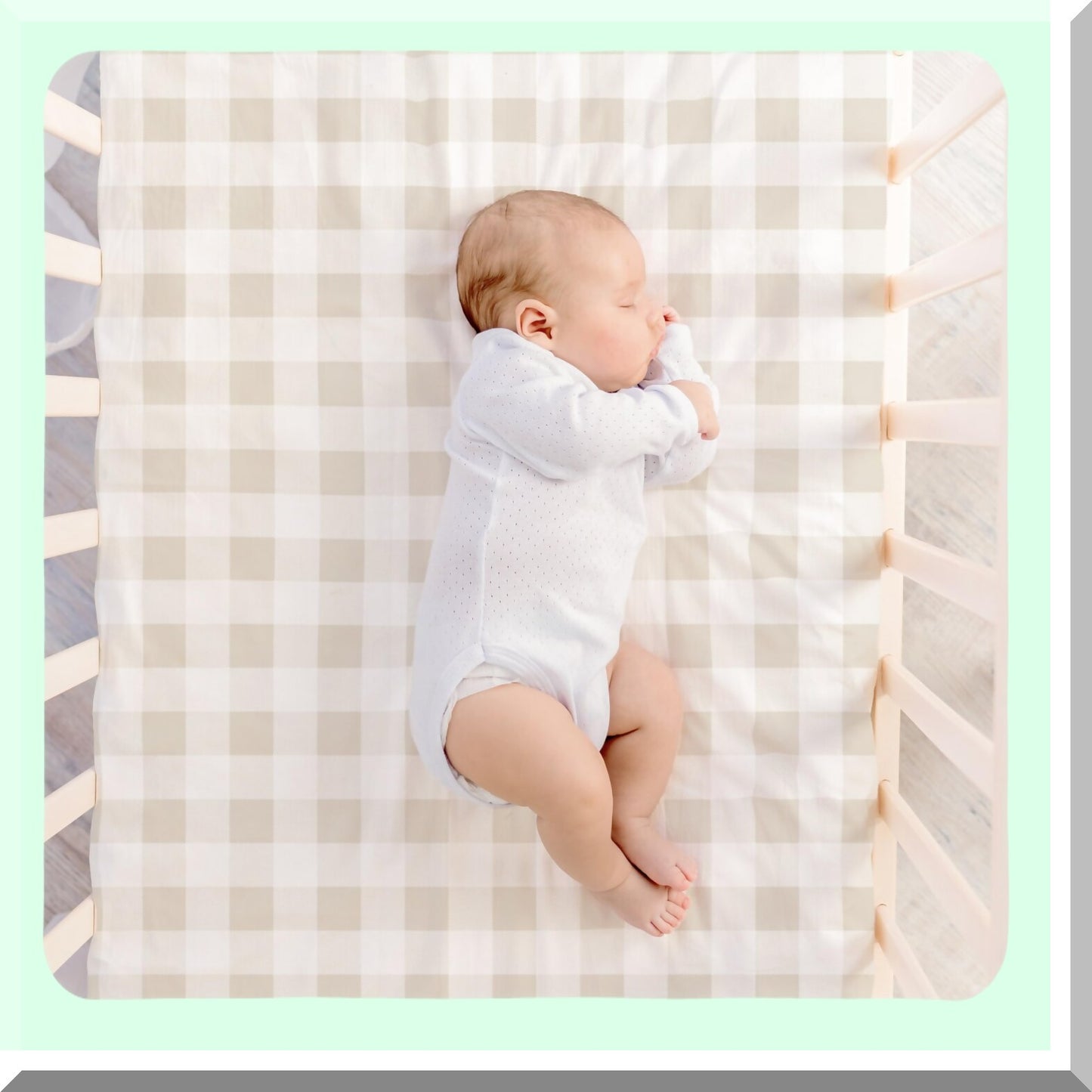 ButterSoft Breathable Crib Sheet Set - GOTS Cotton Fitted Sheet & Pillowcase - Hypoallergenic Beige Plaid Nursery Bedding - 28"x52" Neutral Brown