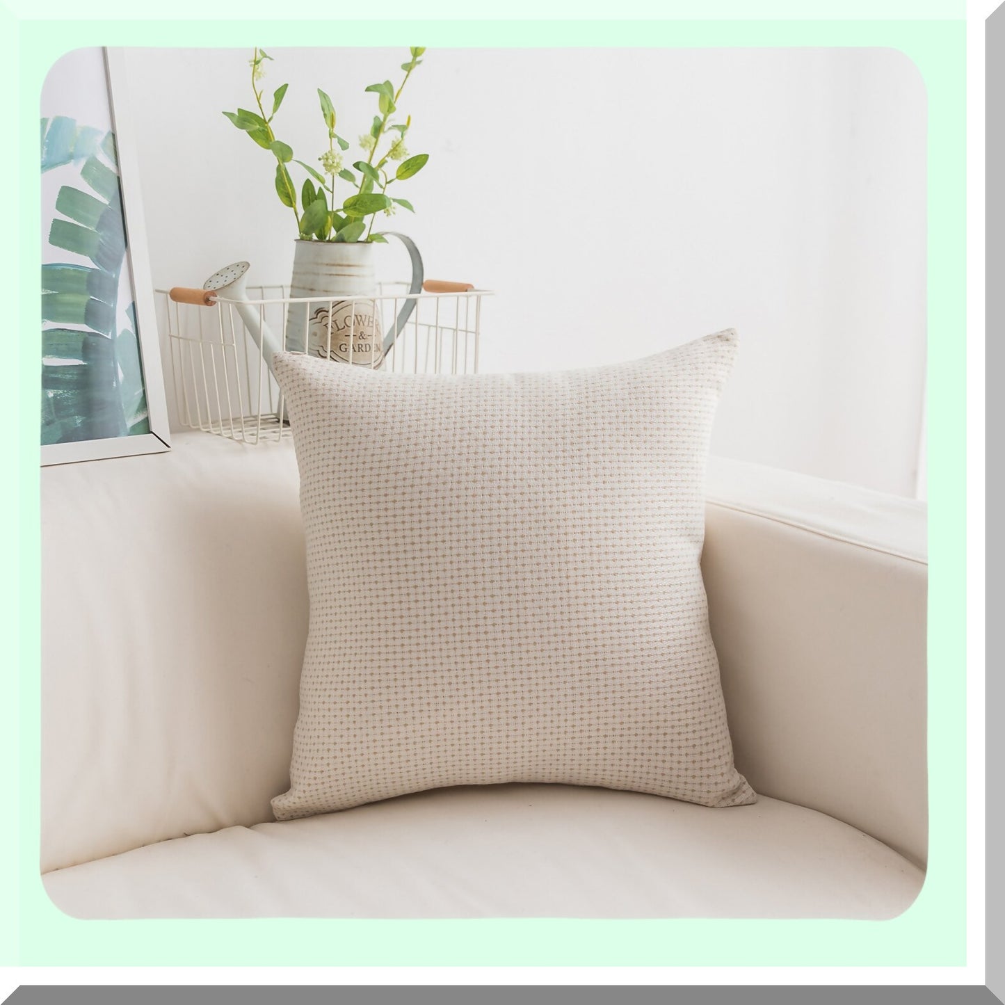 Textured Farmhouse Accent Pillow Covers - Set of 2 Decorative Square Cushion Covers for Sofa - Modern White Beige 18x18 inches