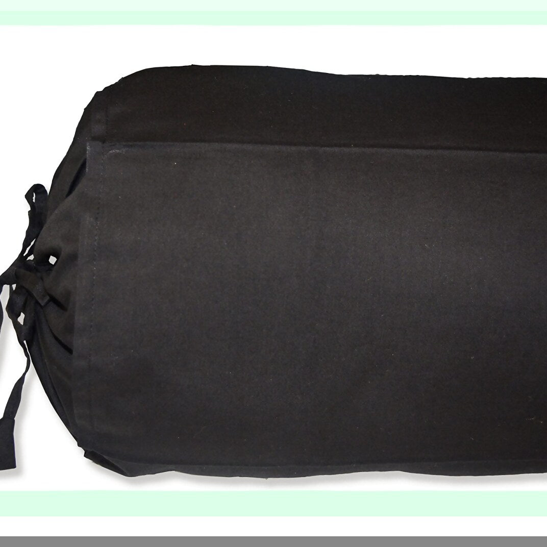 Cotton Comfort Neck Roll Pillow Cover - Black Drawstring Closure - 6x16 inches - Removable Cover - 100% Cotton - 6" Diameter - Black Cover Only