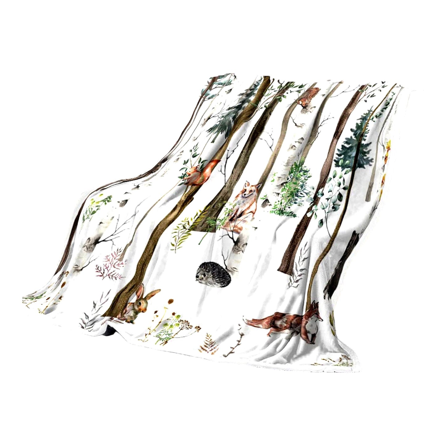 Wildwood Lodge Fleece Blanket - Cozy Rustic Forest Cabin Throw with Bear, Moose, Deer, and Fox Design, Soft Plush Comfort, 50x60IN
