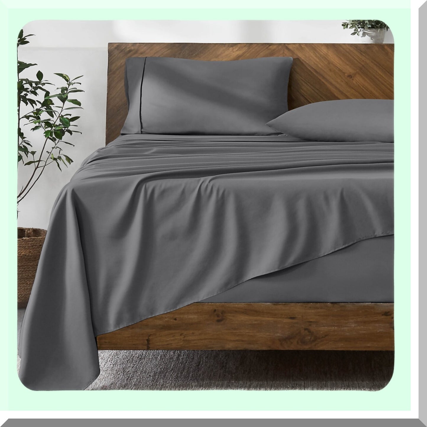 UltraLux 1800 Queen Sheet Set - Deep Pockets, Double Brushed Microfiber, Easy Fit, Luxury Bedding with Pillowcases - Grey, 4 Piece Set