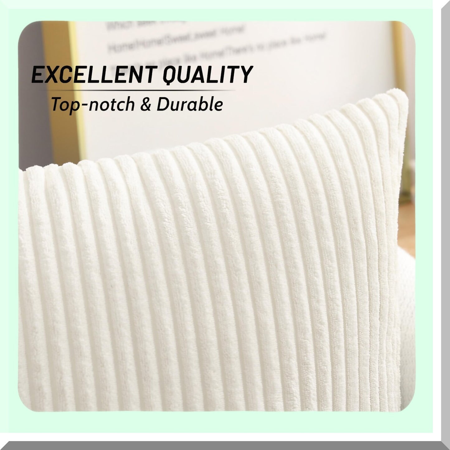 Soft Striped Corduroy Pillow Covers - Set of 2 18x18 Decorative Square Cushion Cases for Living Room, Bed, Sofa - Cream White Cozy Throw Pillows