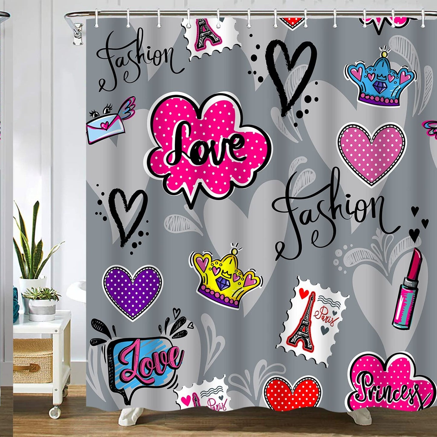Abstract Girl Teenagers Lipstick Eiffel Tower Shower Curtain